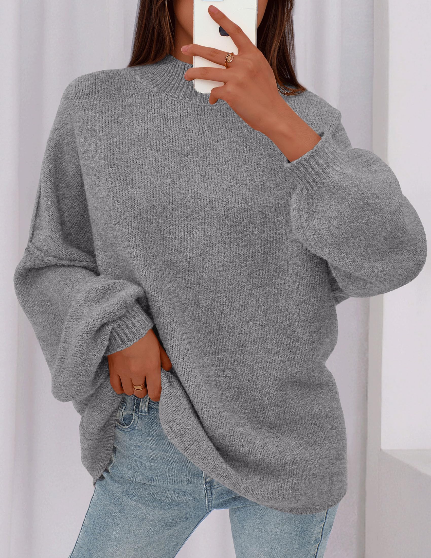 Women's Oversized Sweaters Fall Clothes (Dark Grey,S)