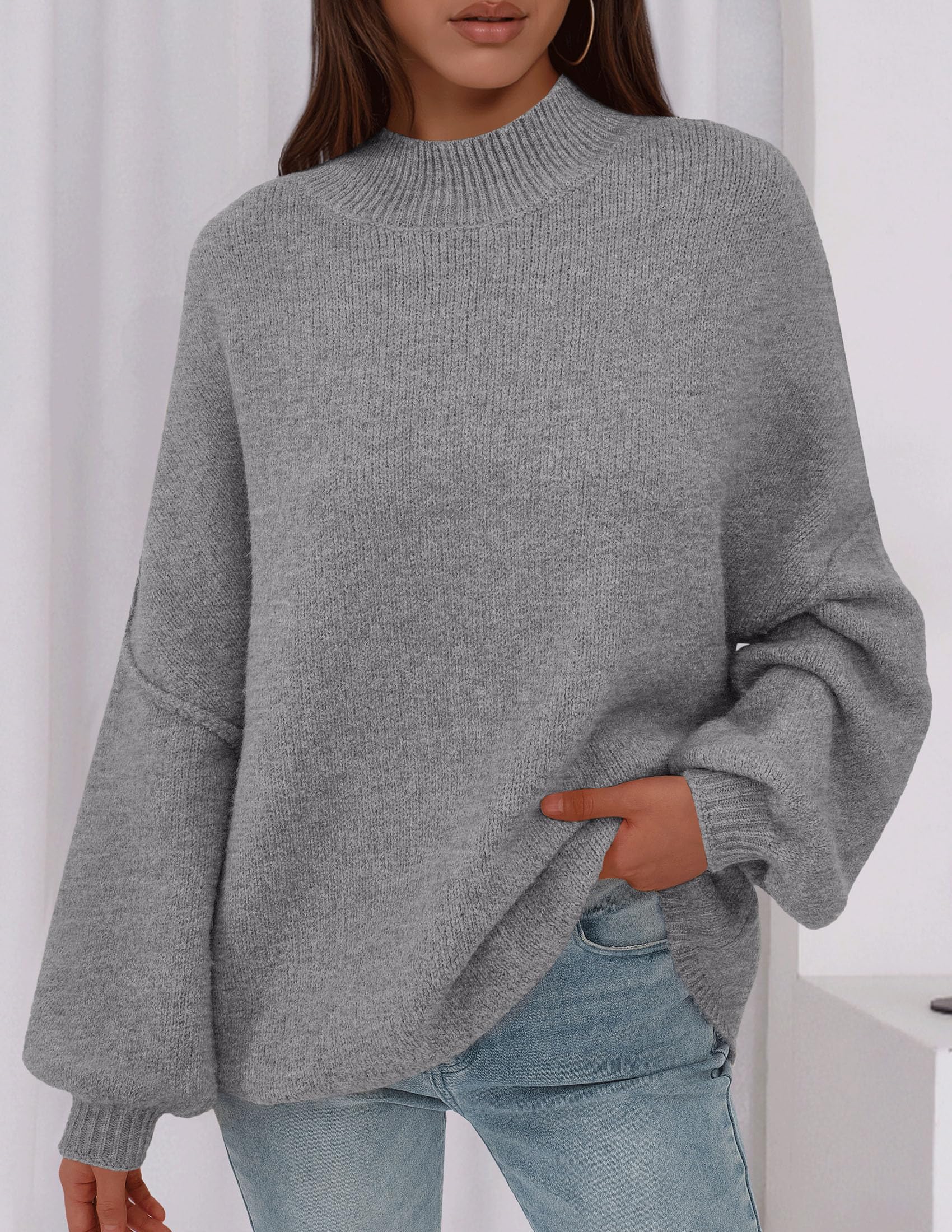Women's Oversized Sweaters Fall Clothes (Dark Grey,S)