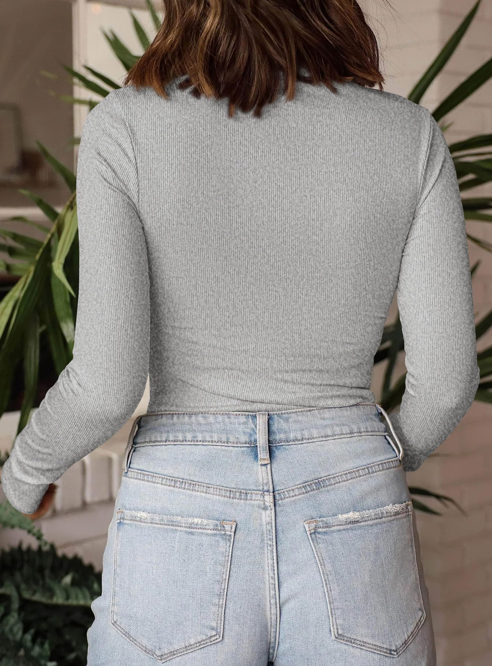 Womens Mock Turtleneck Fall Long Sleeve Shirts,Grey,XS