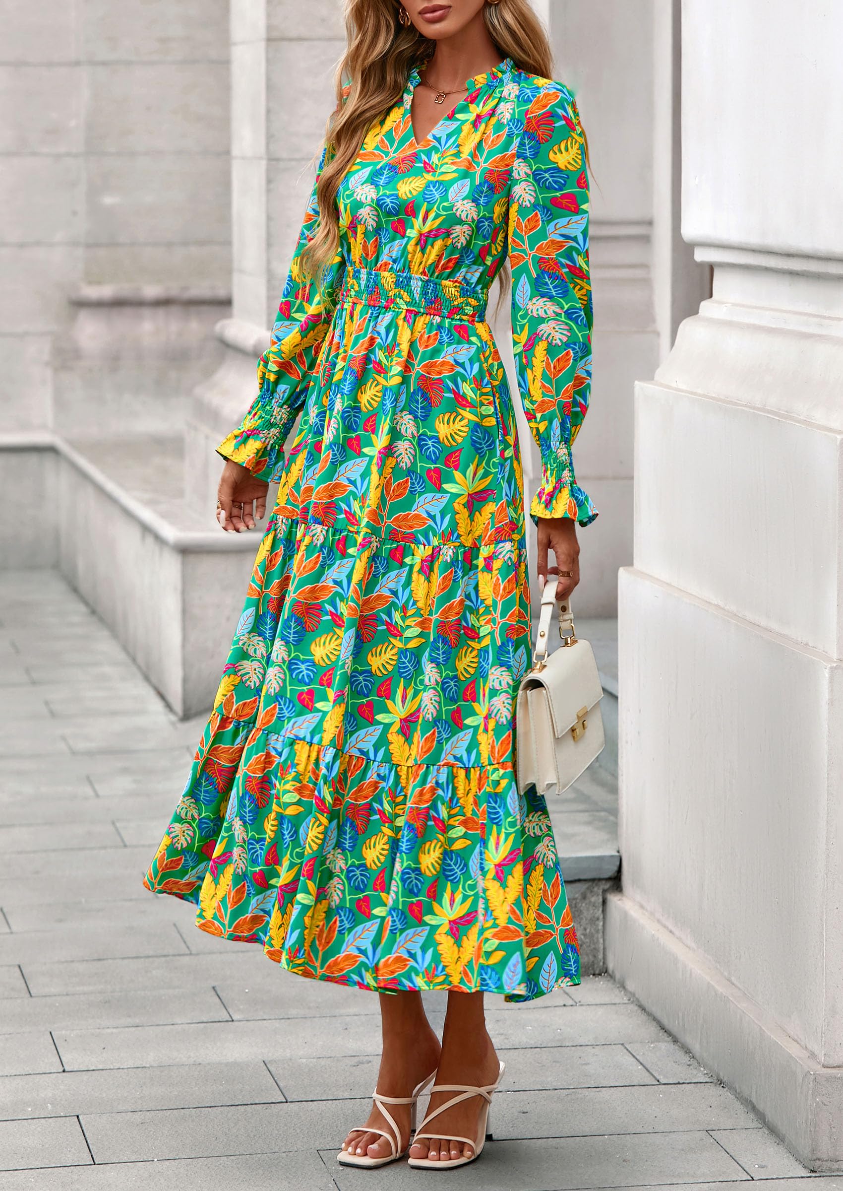 Women's Floral Maxi Dress Fall A Line Wedding Guest Dresses