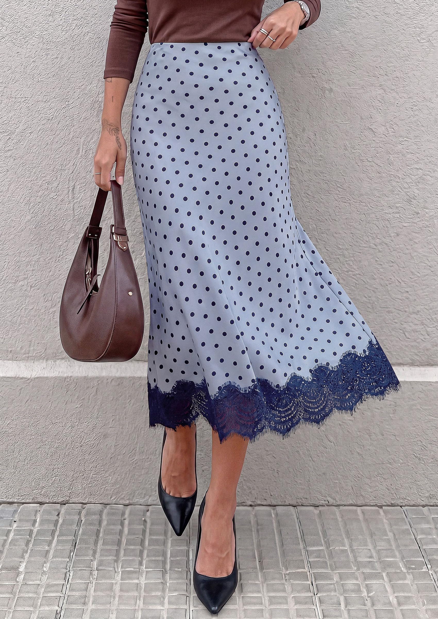 Women's Polka Dot Satin Skirt Fall Flowy Midi Leopard Skirts