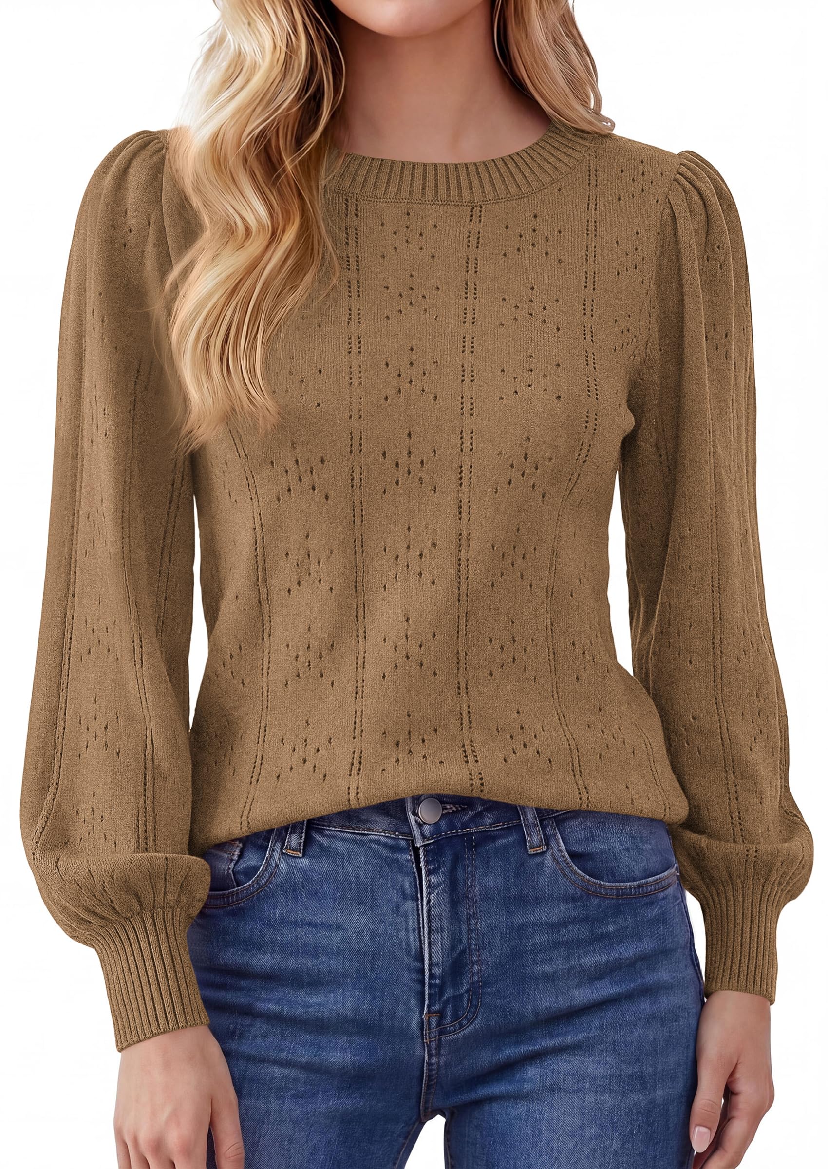 Women Fall Fashion Hollow Out Holiday Sweaters Khaki,S