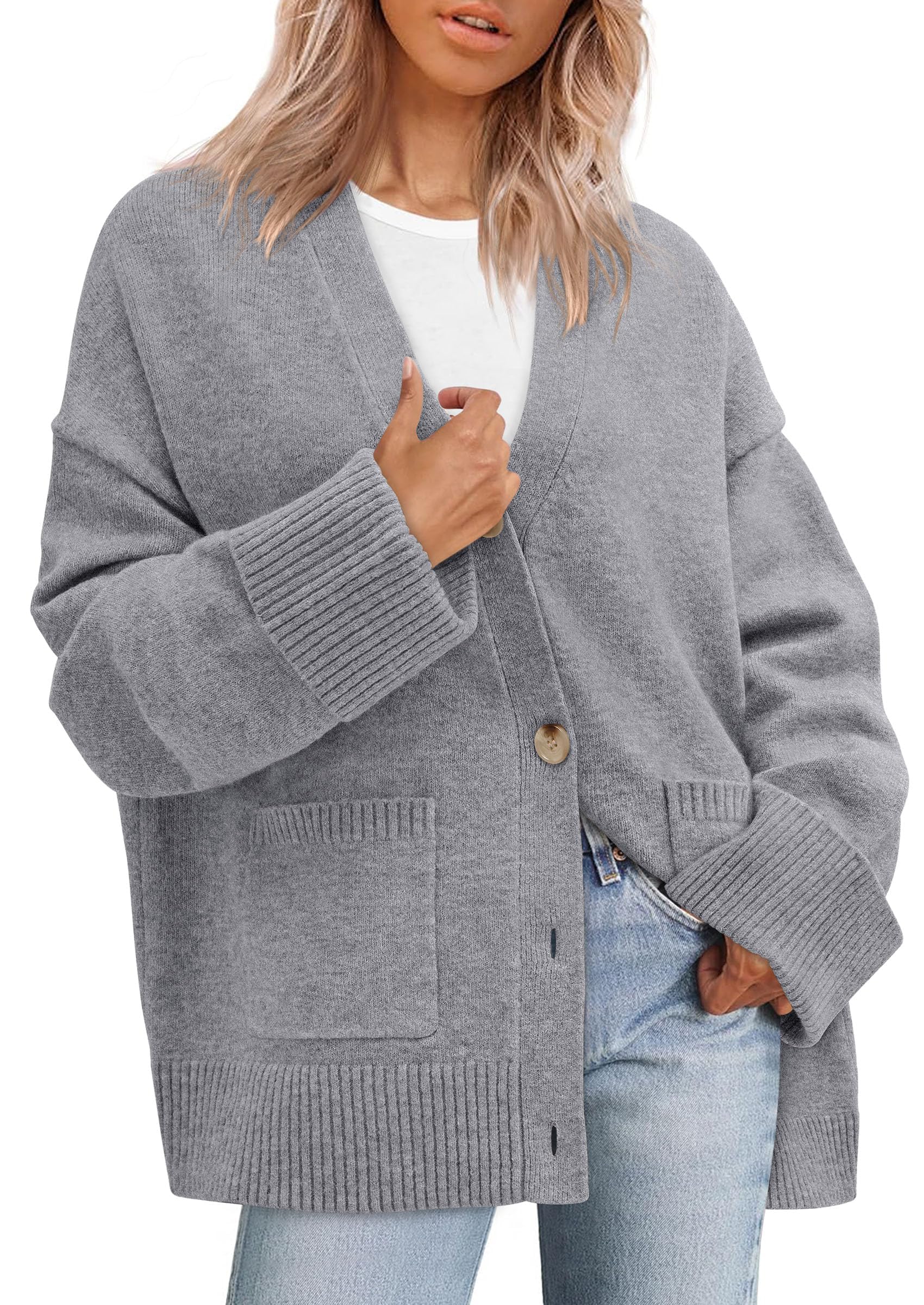 Women's Winter Oversized Cardigan Sweaters (Grey,S)