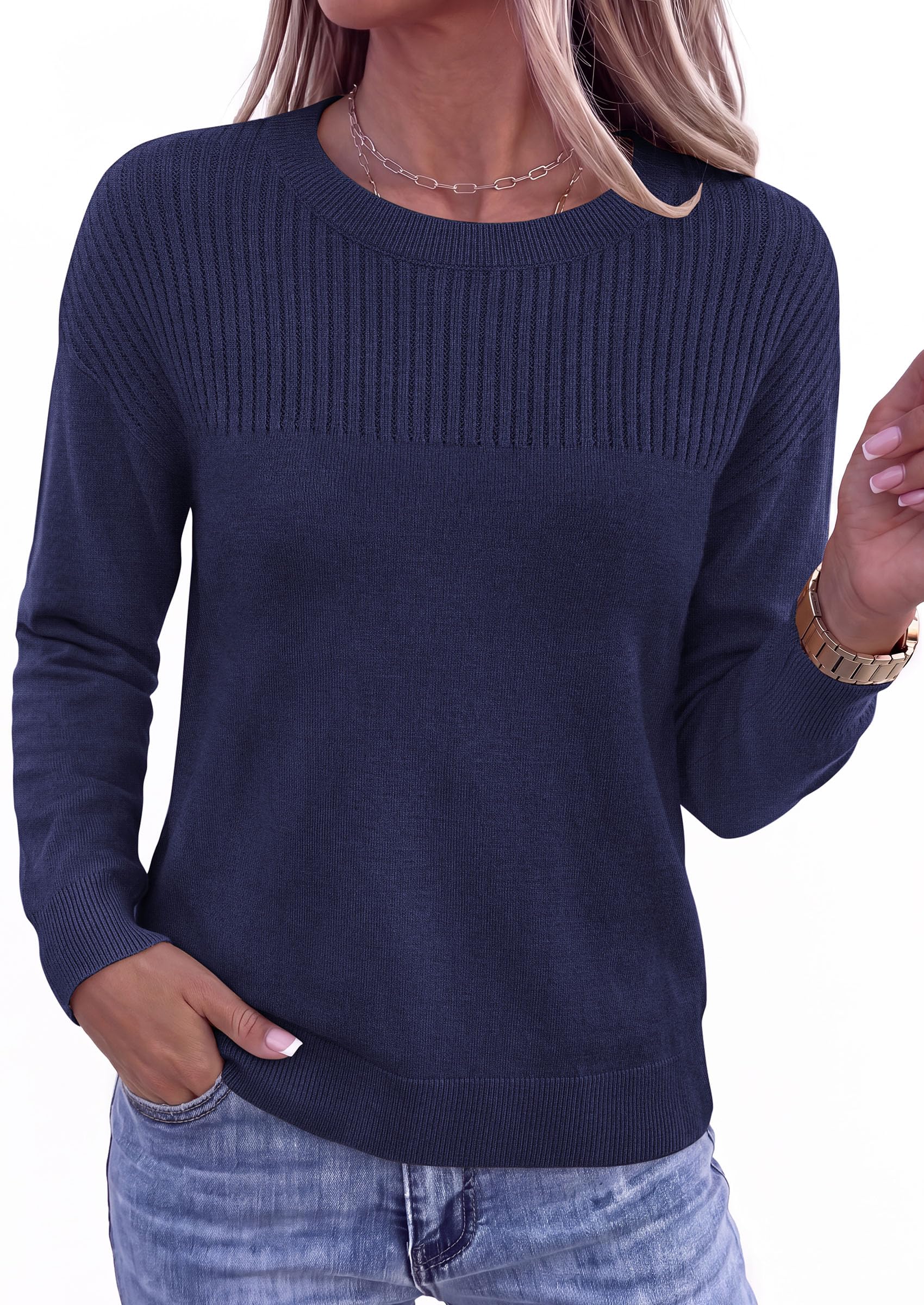Sweaters for Women Fall Crewneck Knit Cropped Sweater