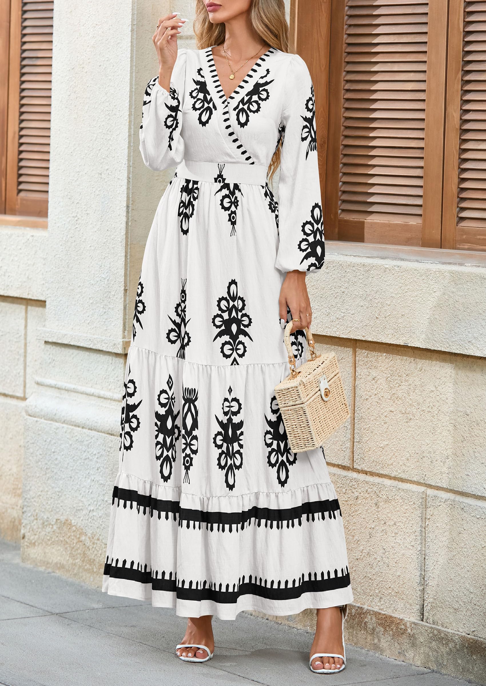 Women's Long Sleeve Floral Boho Maxi Wedding Guest Dress