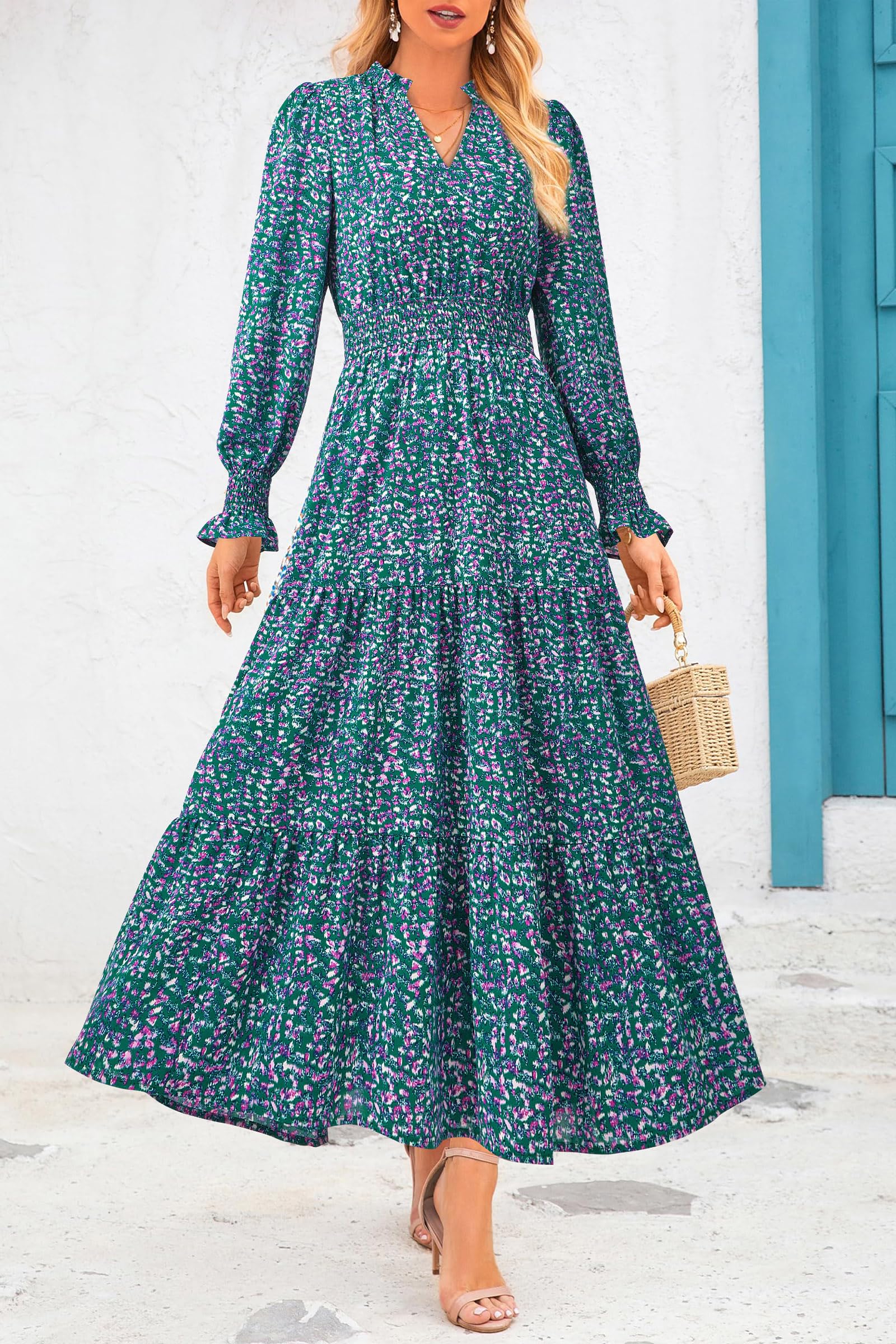 Women's Floral Maxi Dress Fall A Line Wedding Guest Dresses