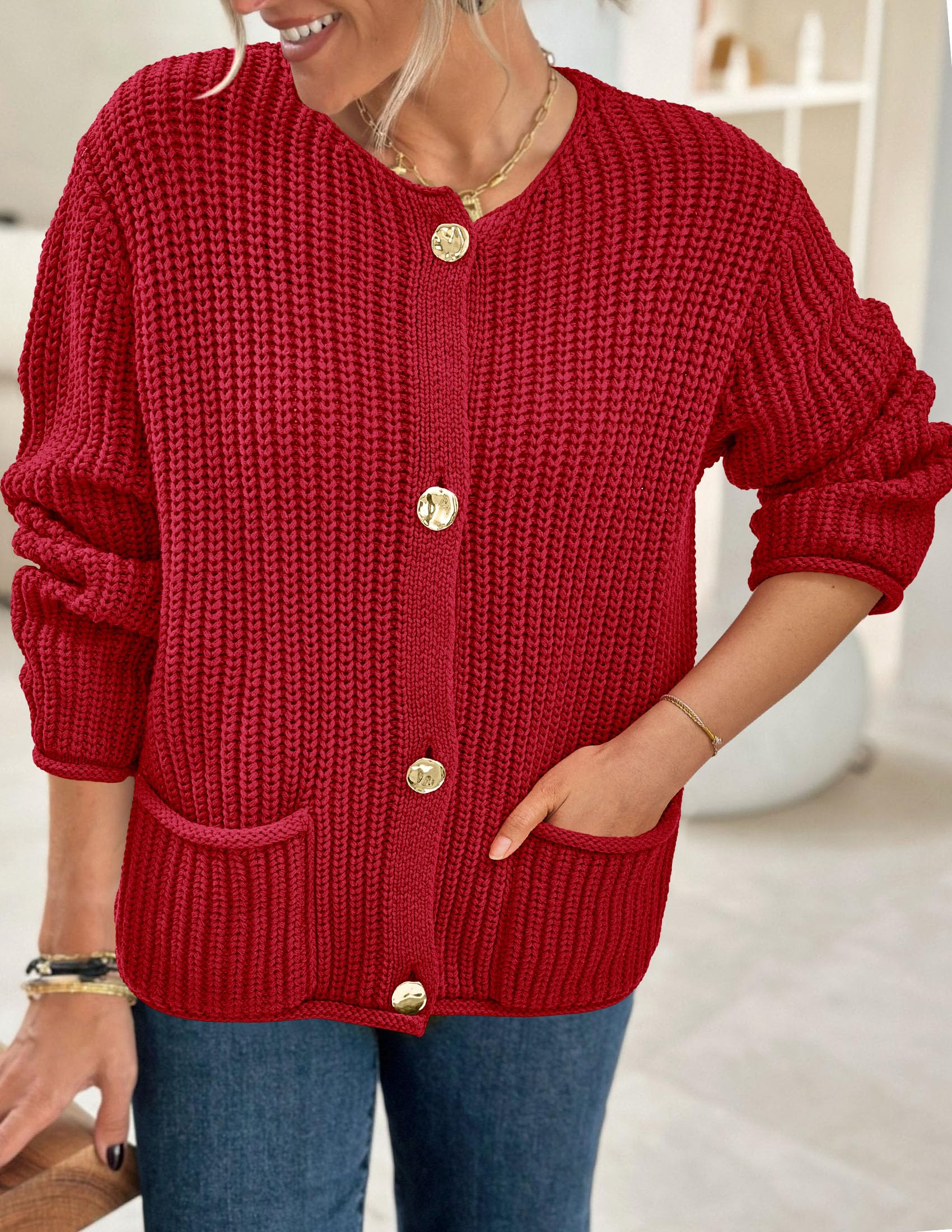 Women Oversized Cardigan Sweaters 2026 Fall Outfits,Red