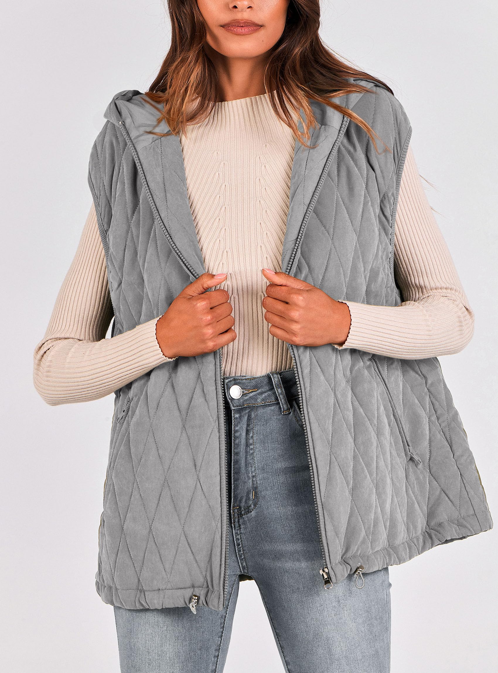 Women's Fall Fashion Vest Zip Up Jacket(Grey,Small)