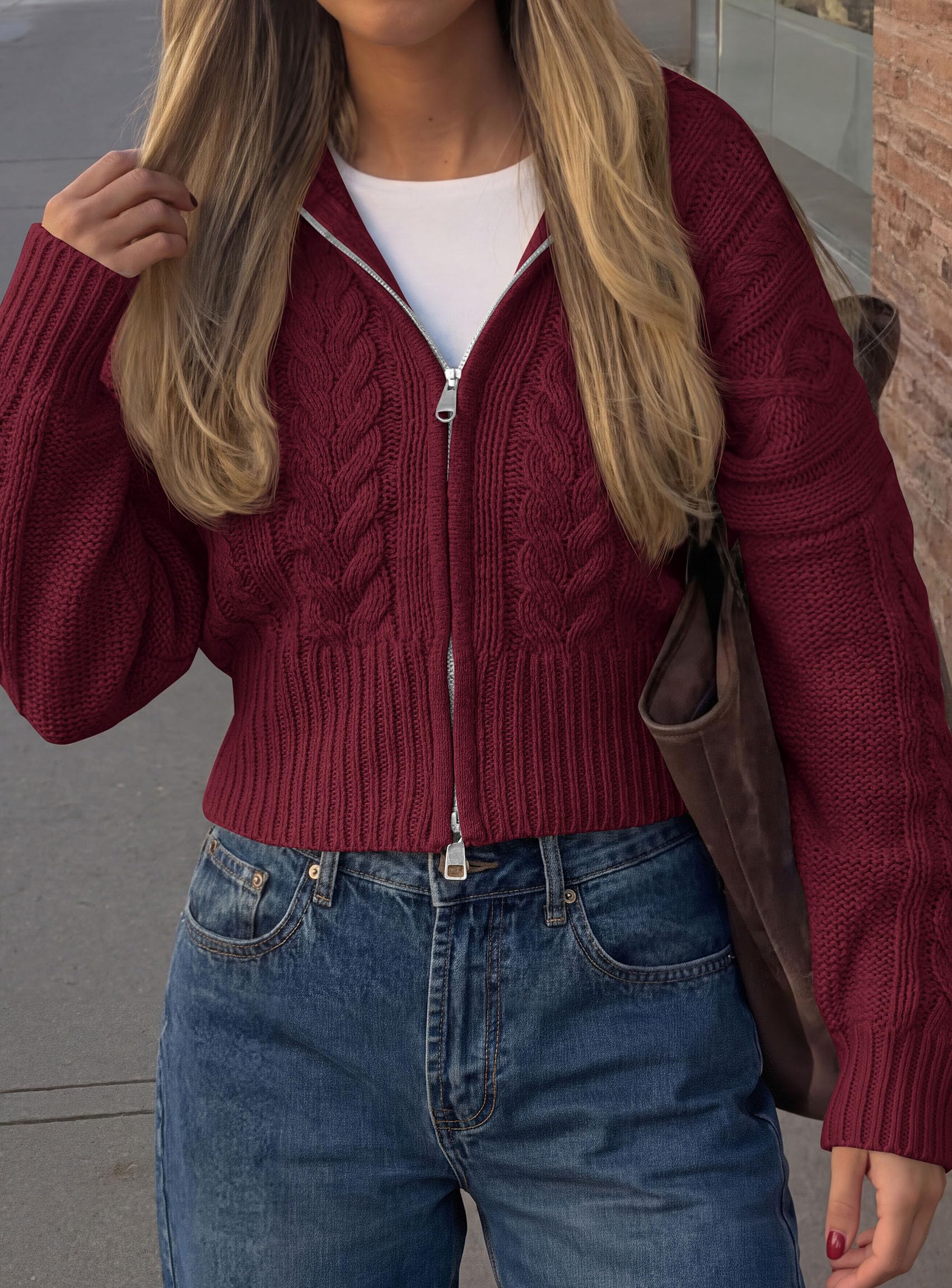 Women's Zip Up Cardigan Sweaters Cropped Jackets Fall Outfits