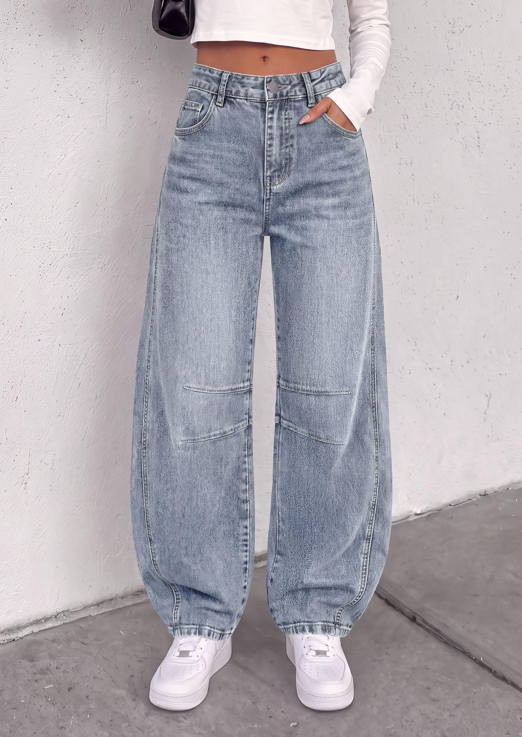 Women's Barrel Baggy Jeans High Waisted Pants (Dusk Blue,4)