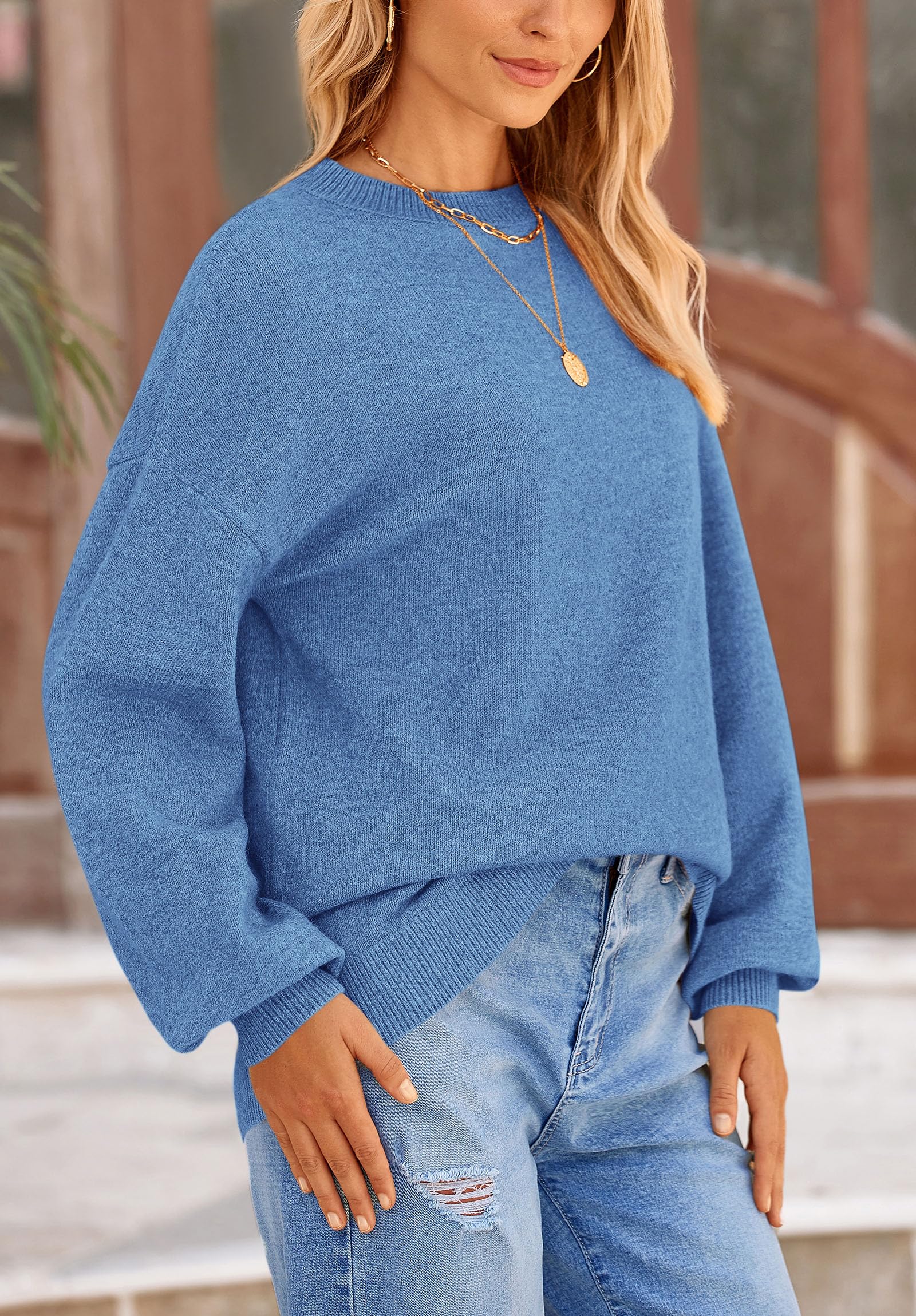 Women's Fall Sweaters Crewneck Long Sleeve Tops,Blue,S