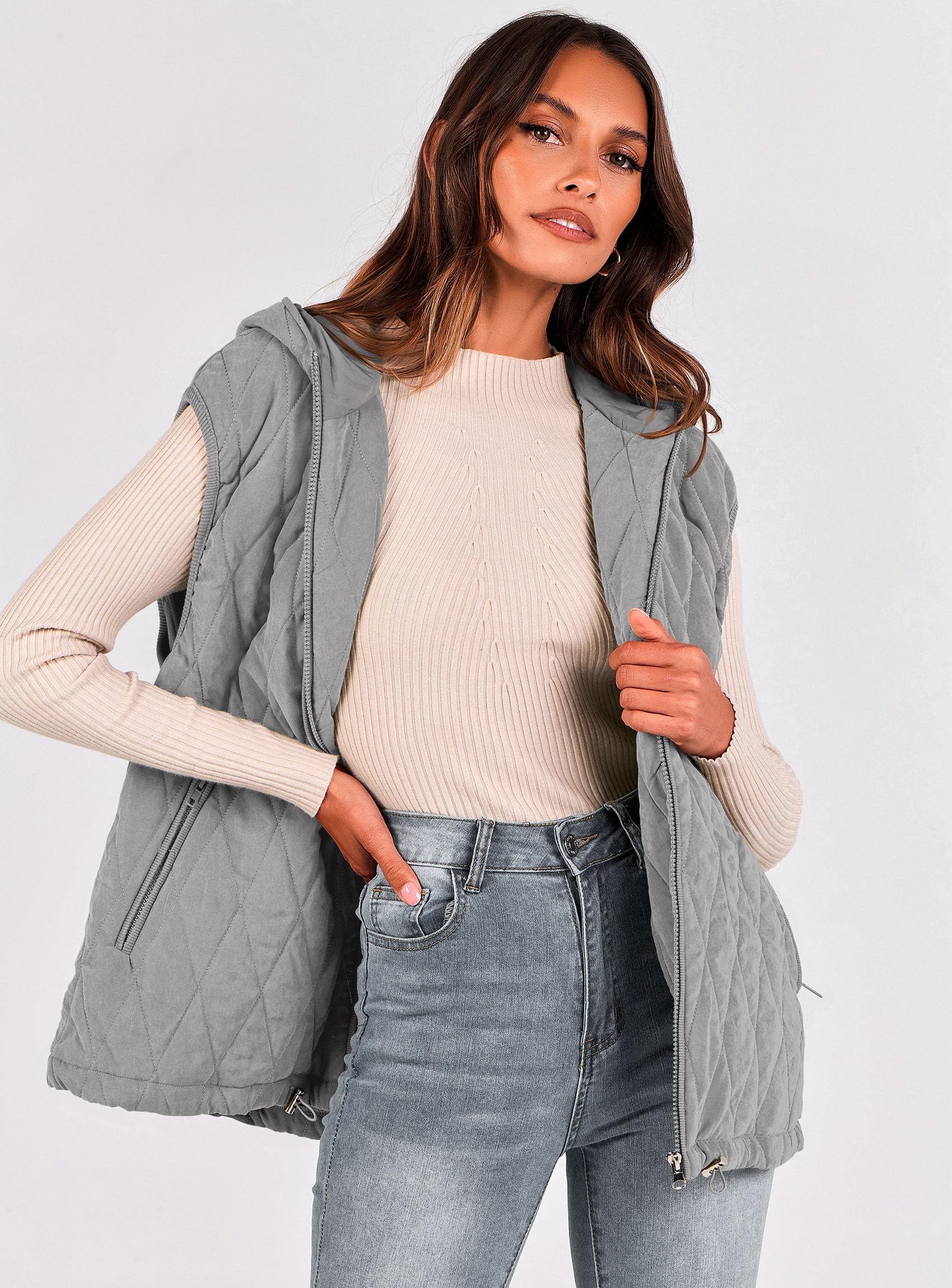 Women's Fall Fashion Vest Zip Up Jacket(Grey,Small)