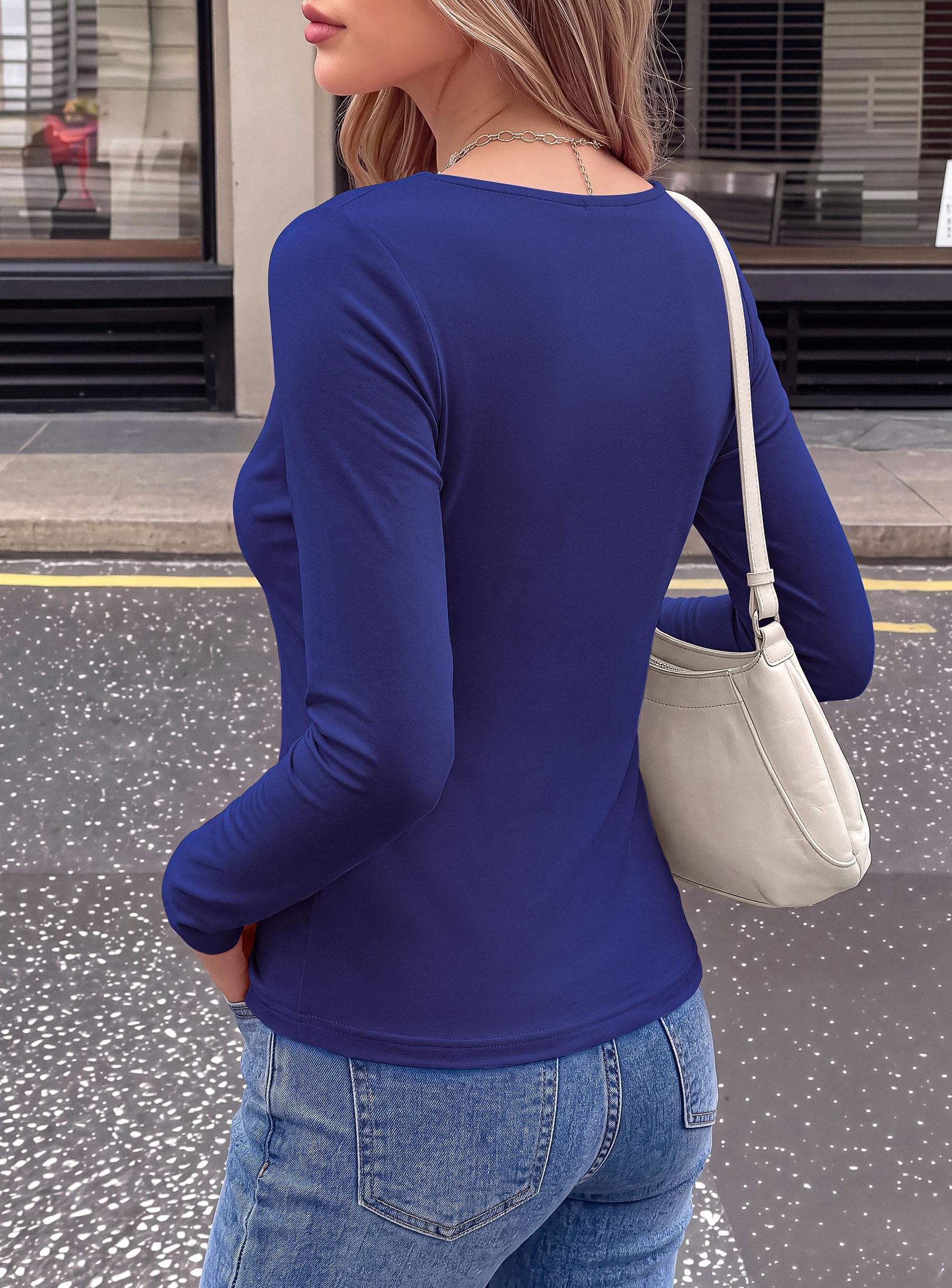 Cowl Neck Tops for Women Fashion Long Sleeve Shirt Royal Blue