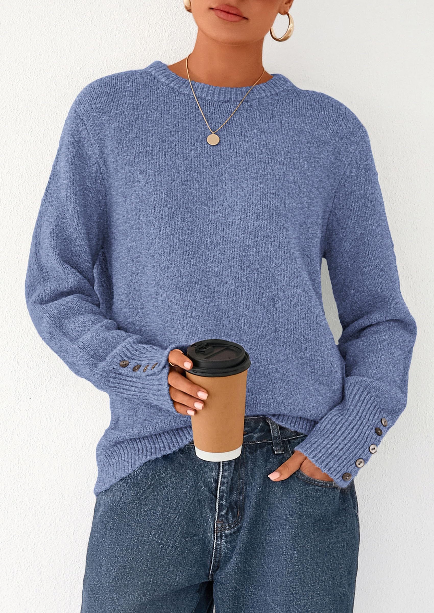 Fall Sweaters for Women Cozy Casual Pullover Ribbed Knit Tops