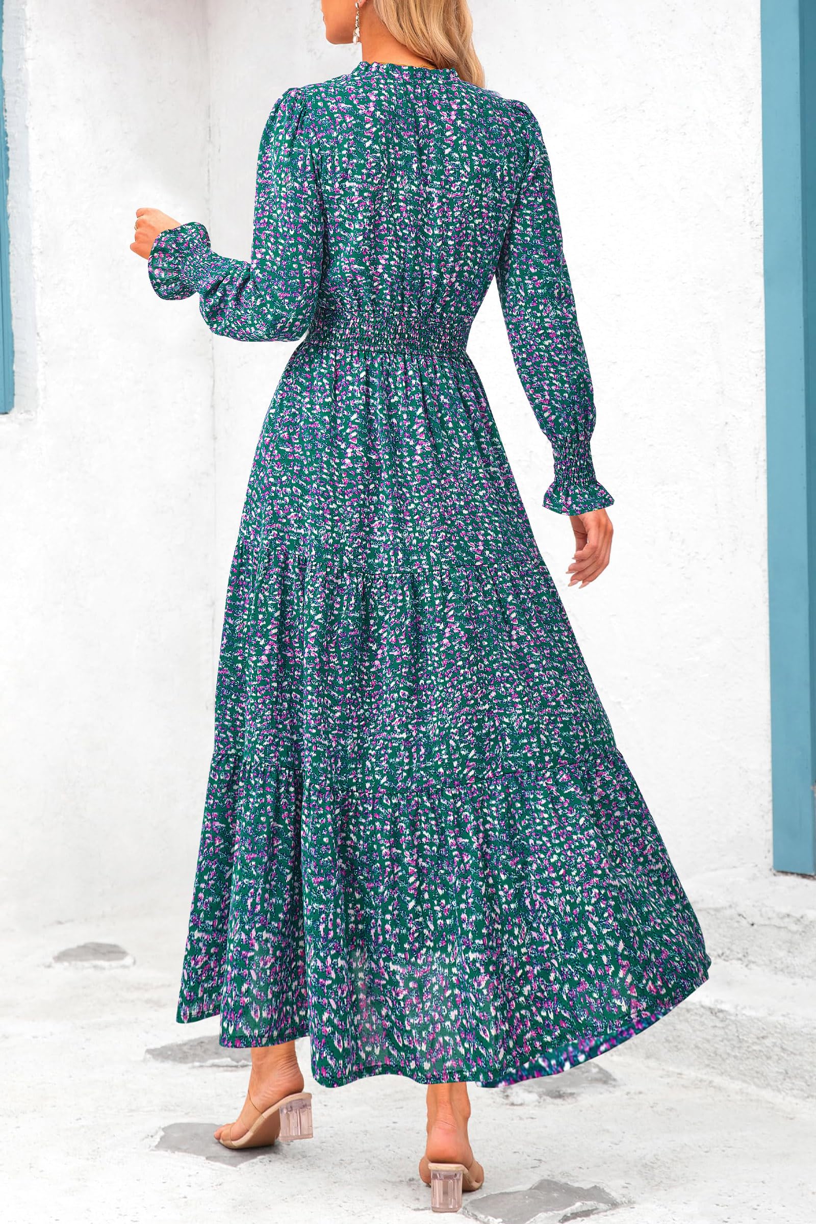 Women's Floral Maxi Dress Fall A Line Wedding Guest Dresses