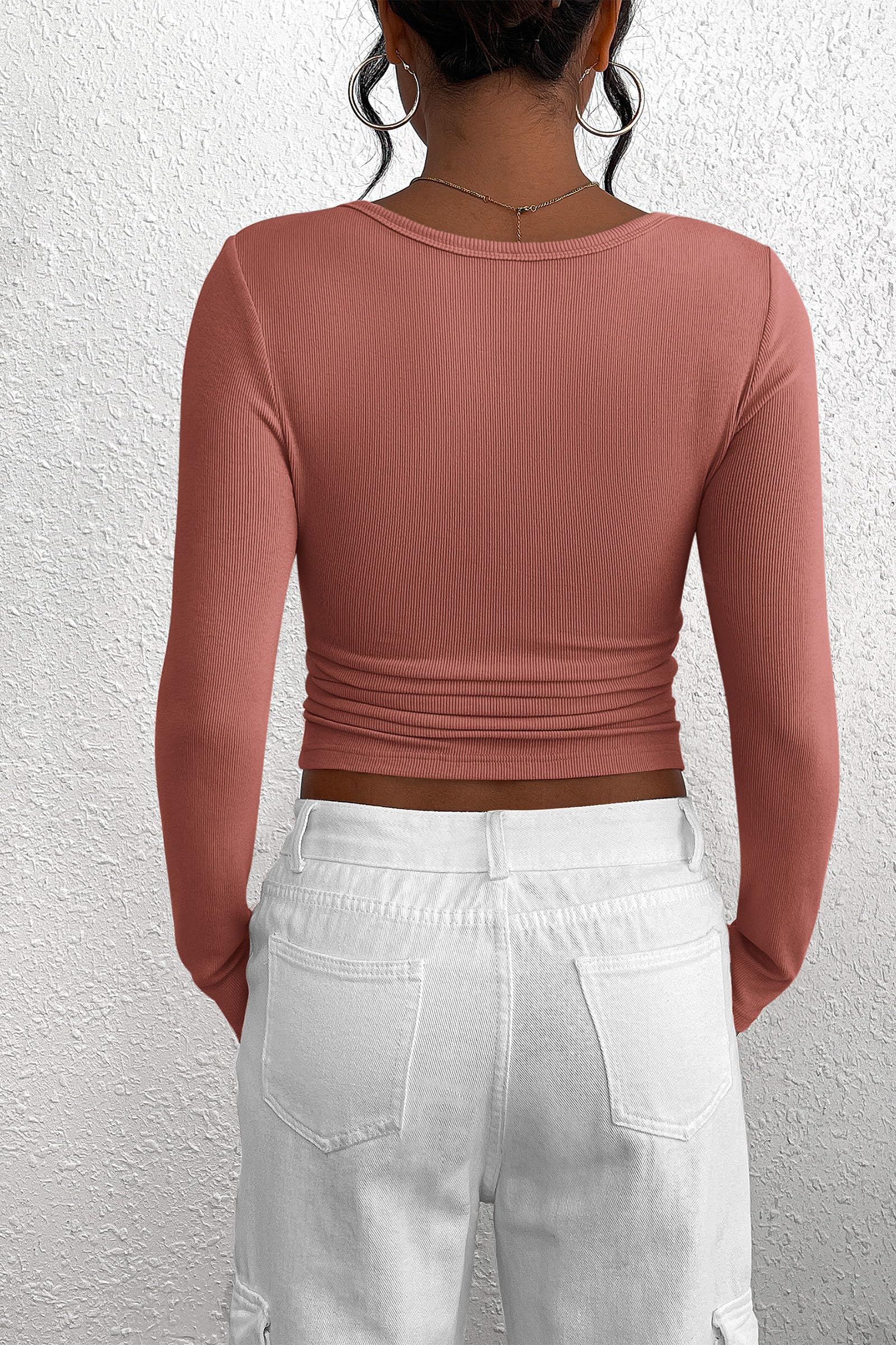 Women's Fall Long Sleeve Henley T Shirts Heather Pink
