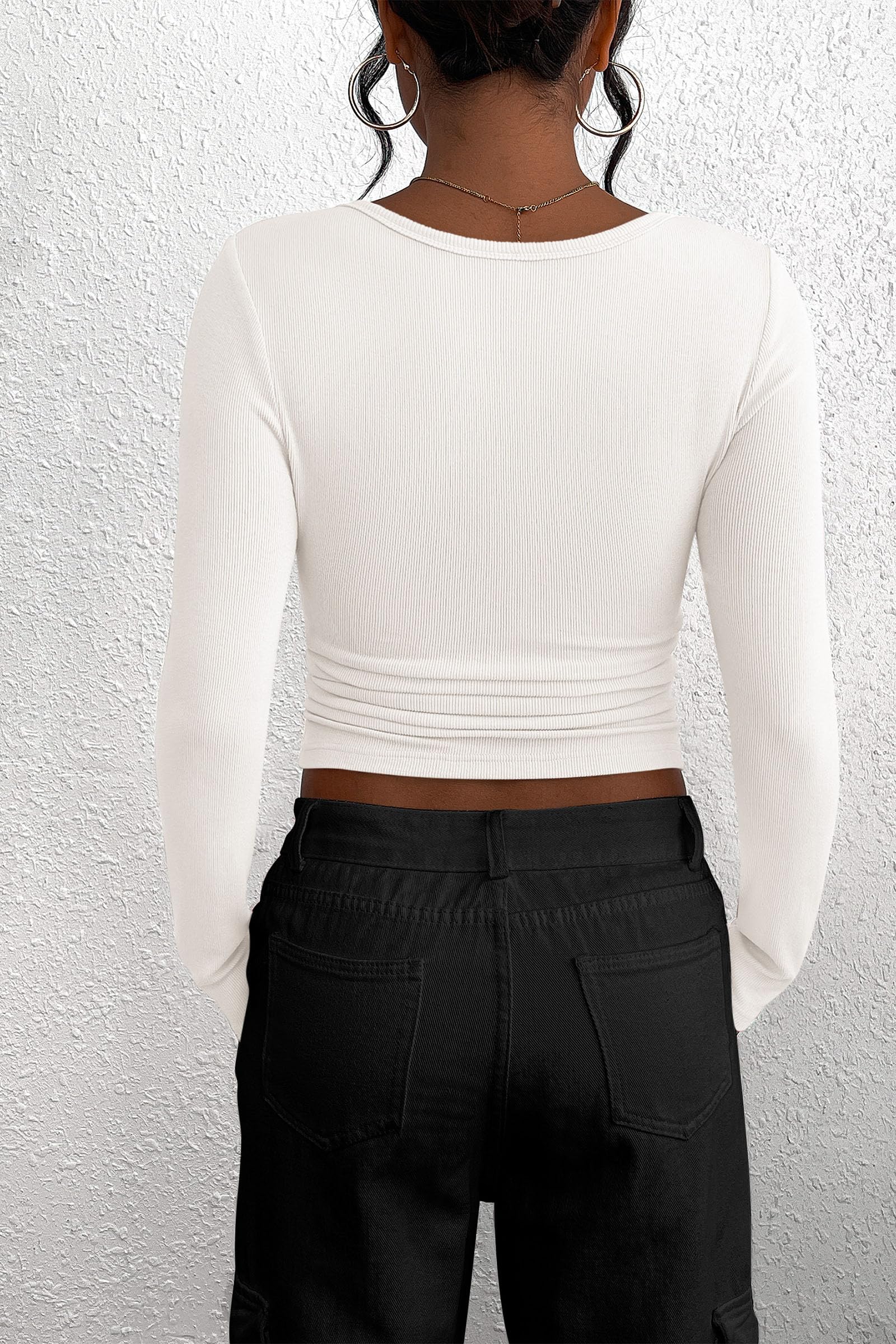Women's Fall Long Sleeve Henley T Shirts White