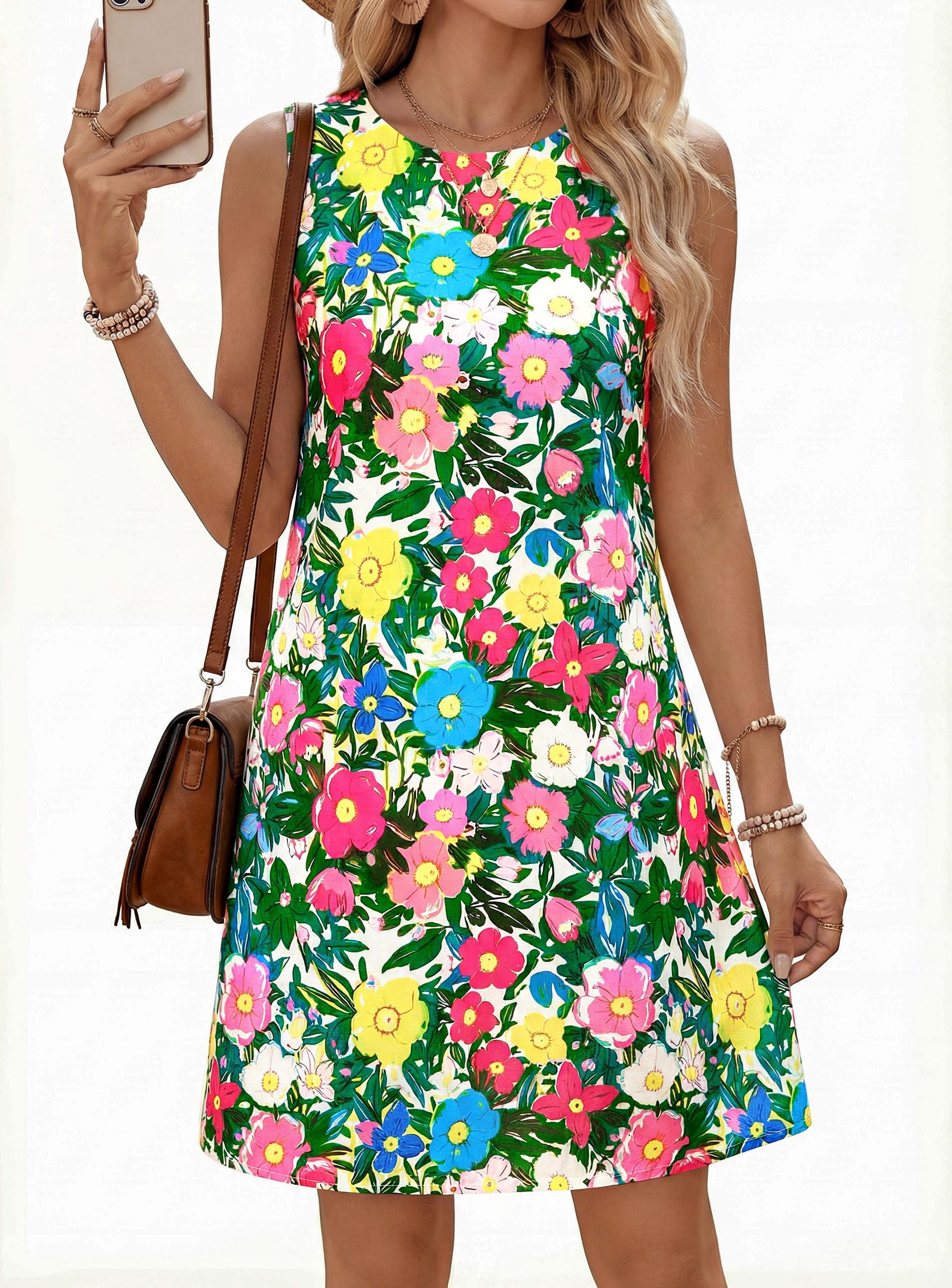 Women's Summer Floral Sundresses Sleeveless Mini Dress
