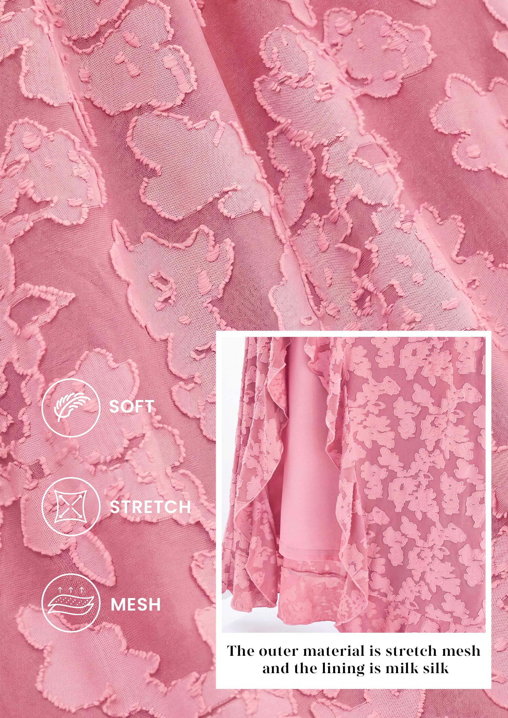 Women's Formal Maxi Floral Dresses with Slit (Pink,XS)