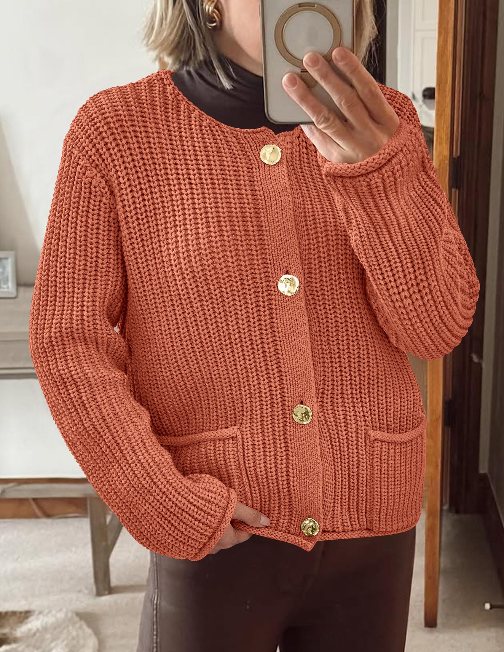 Women Oversized Cardigan Sweaters 2026 Fall Outfits,Brick Red