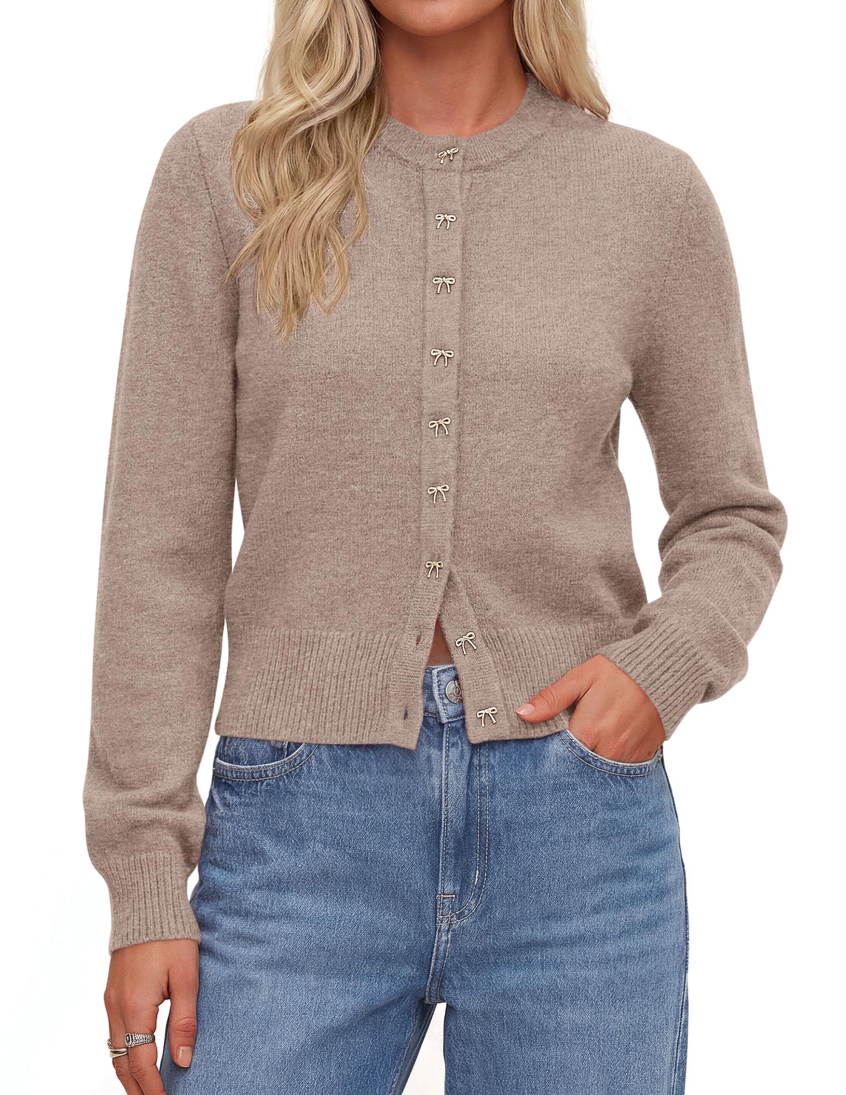 Cardigan Sweaters for Women Cropped Bow Button Up Cardigan