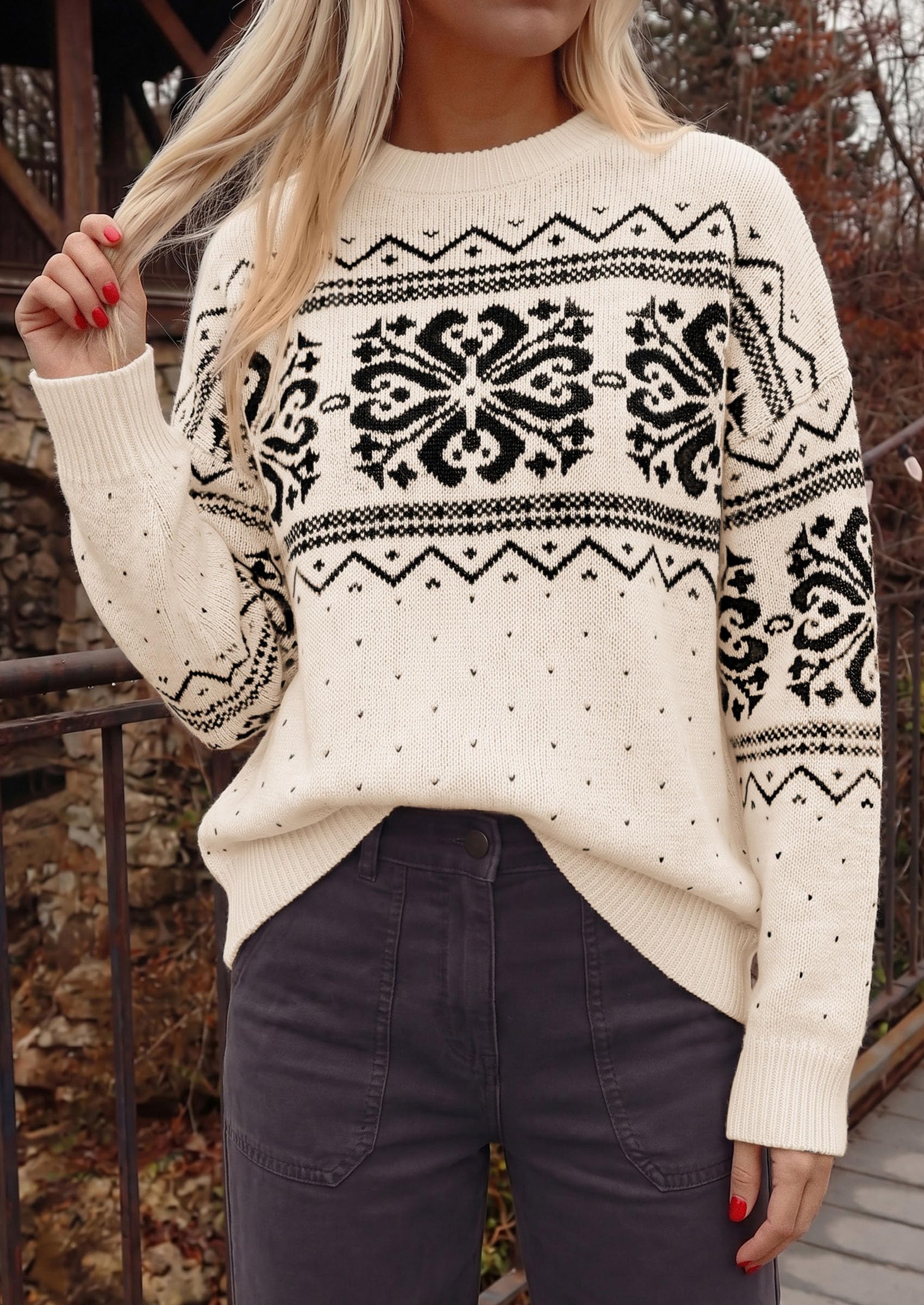 Sweaters for Women Fair Isle Oversized Pullover Fall Outfits