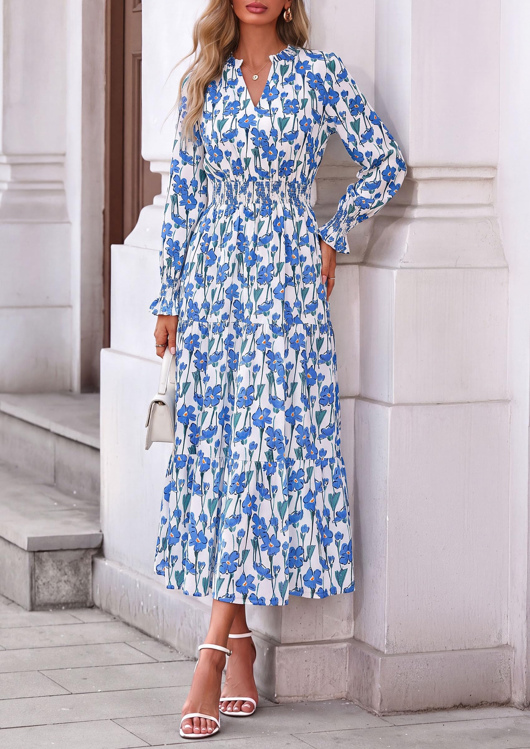 Women's Floral Maxi Dress Fall A Line Wedding Guest Dresses