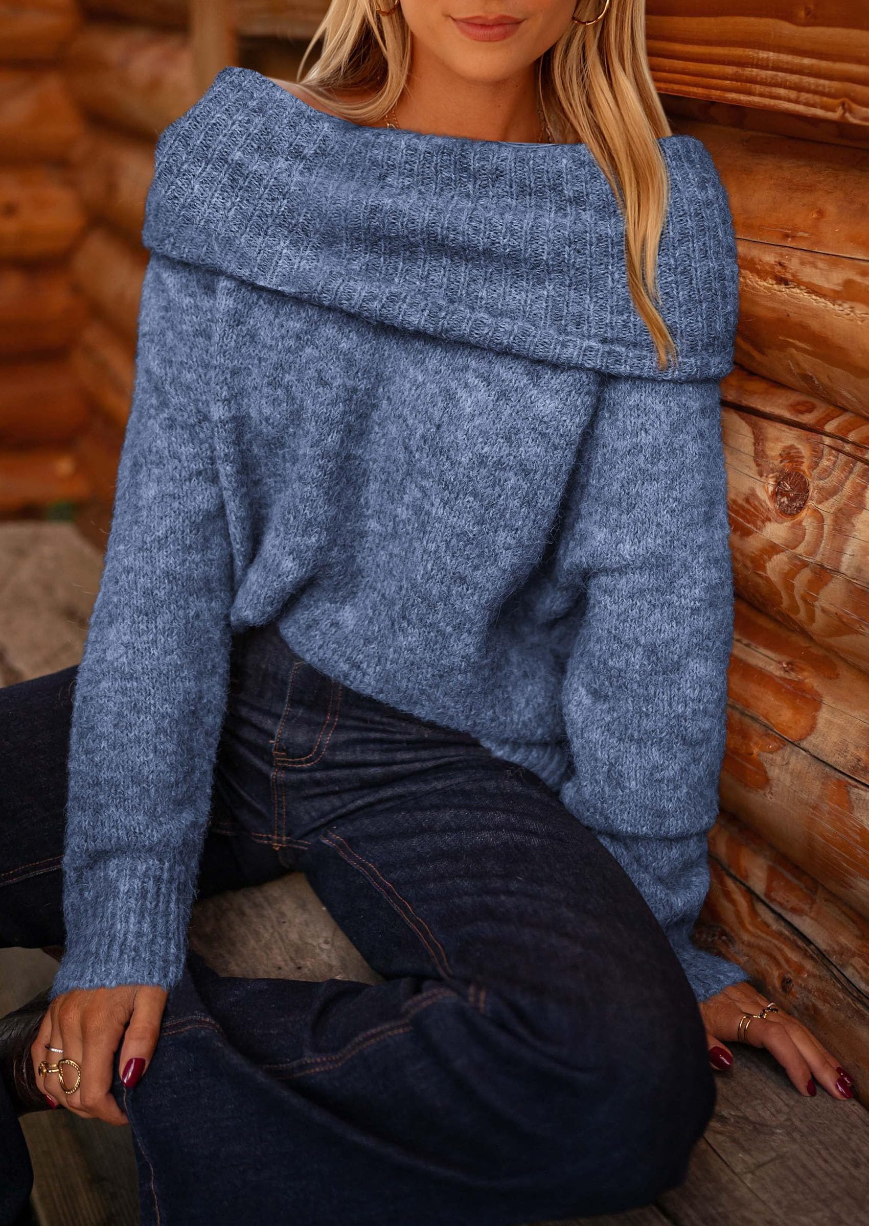 Women's Fall Off The Shoulder Sweater,Mist Blue,S