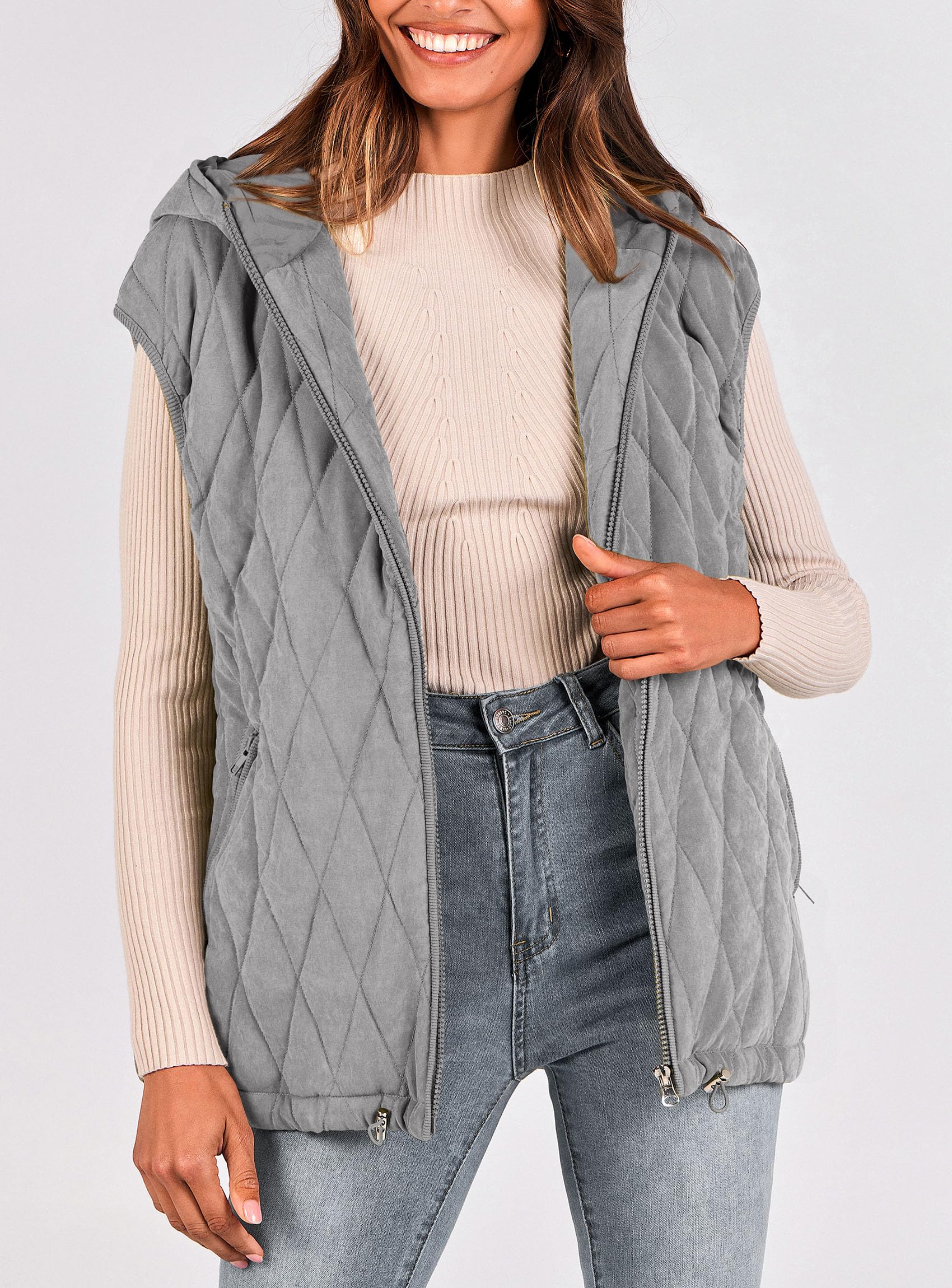 Women's Fall Fashion Vest Zip Up Jacket(Grey,Small)