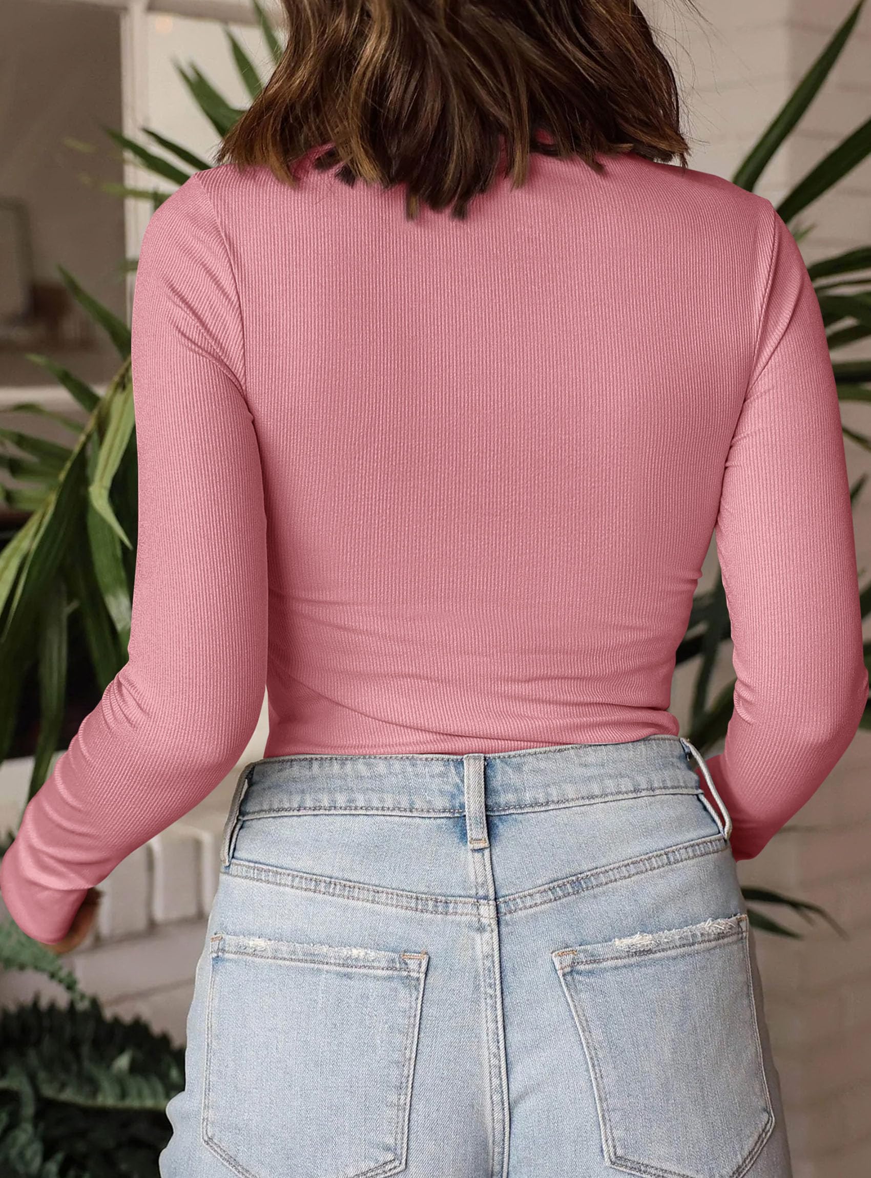 Womens Mock Turtleneck Fall Long Sleeve Shirts,Pink,XS