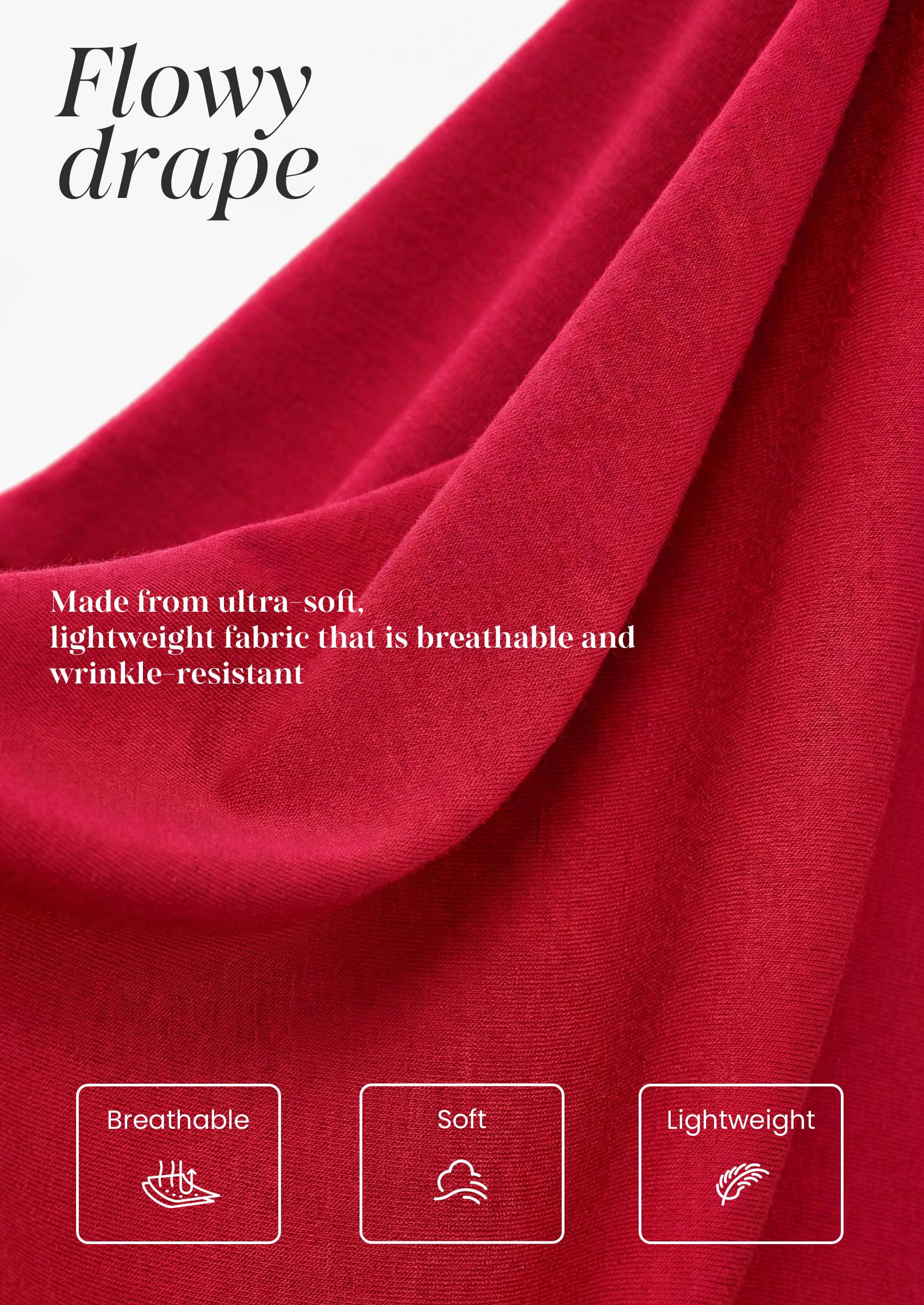 Womens Long Puff Sleeve Tops Crew Neck Blouse (Red,S)