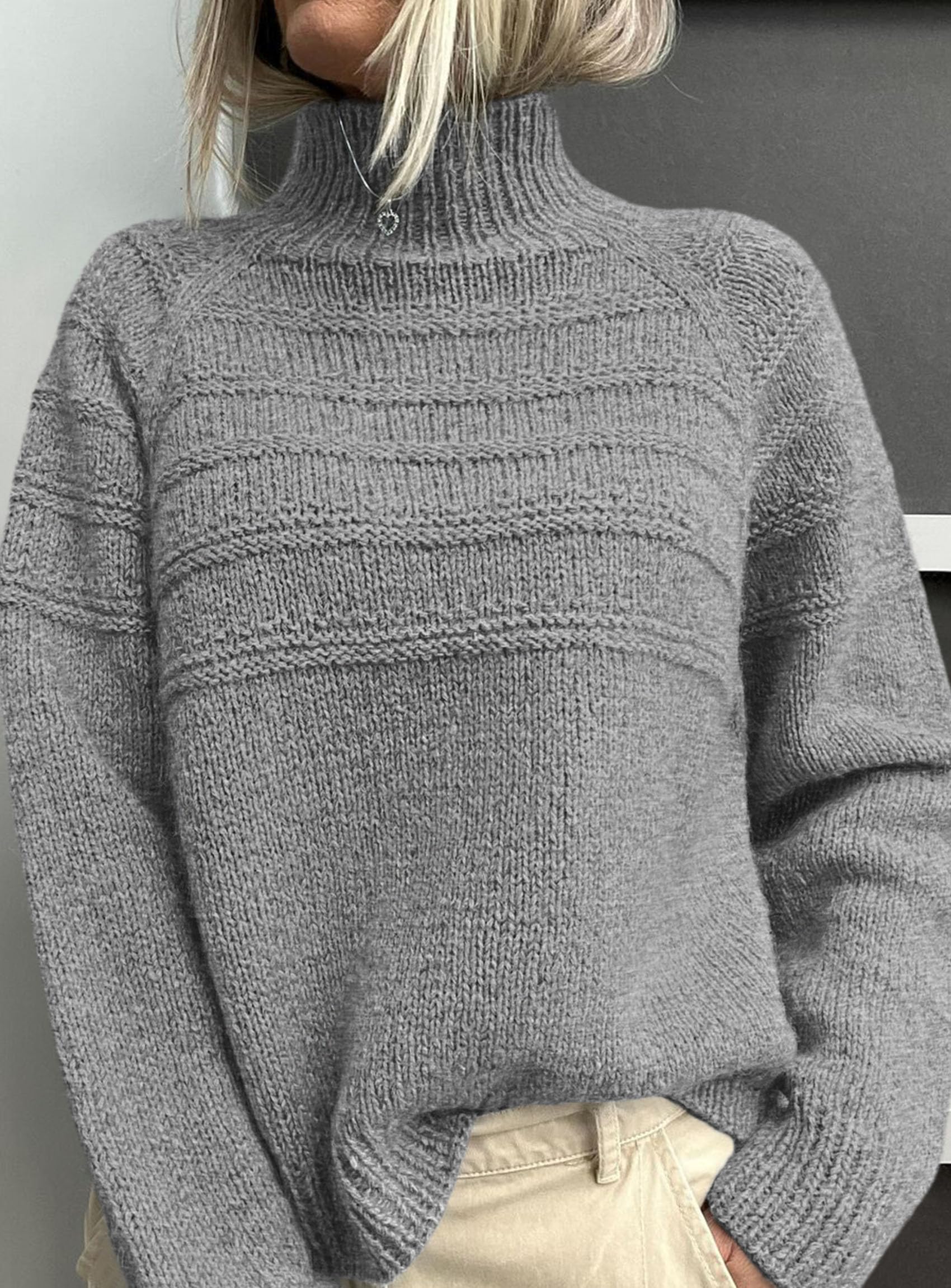 Women's Chunky Knit Mock Neck Pullover Sweaters,Grey,S