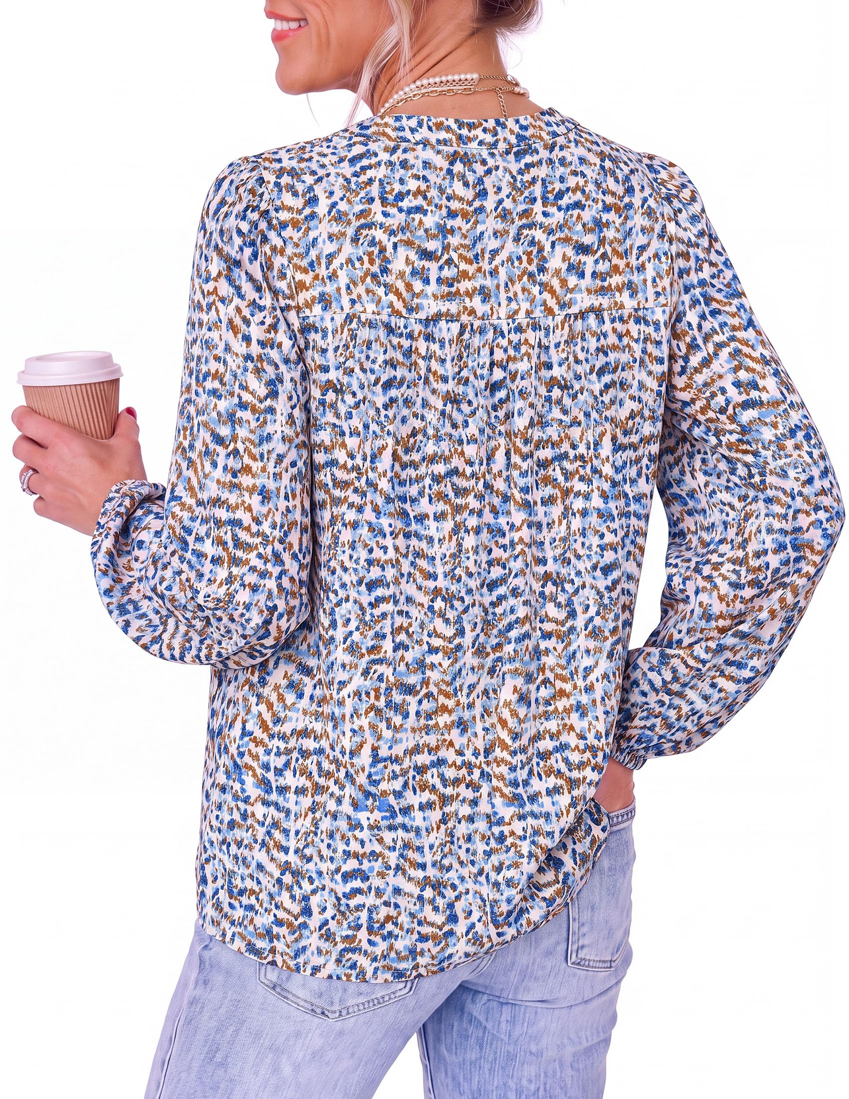 Women's Boho Tops Fall Long Sleeve Button Down Floral Blouses
