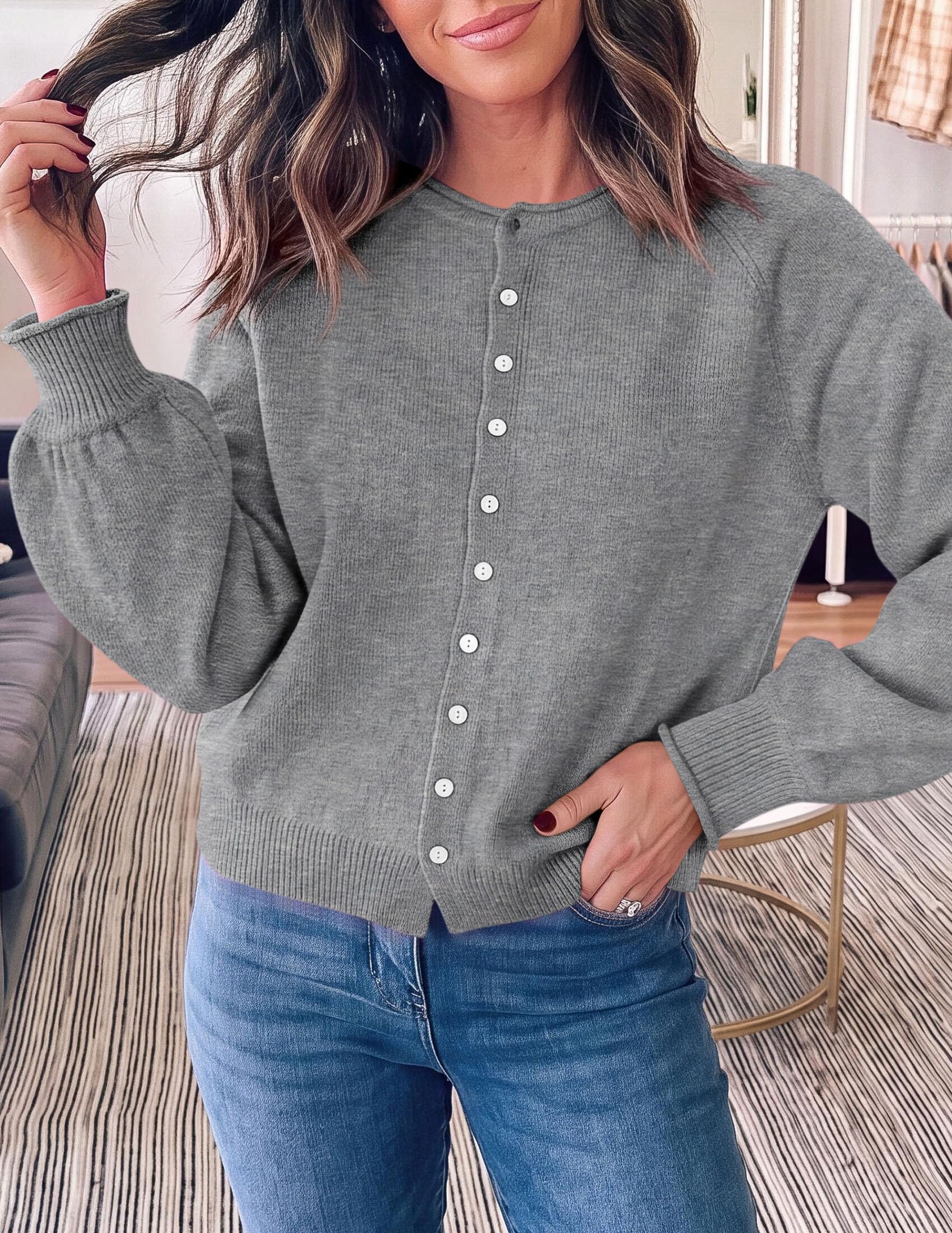Women's Knit Button Up Cardigan Fall Lightweight Cozy Sweaters