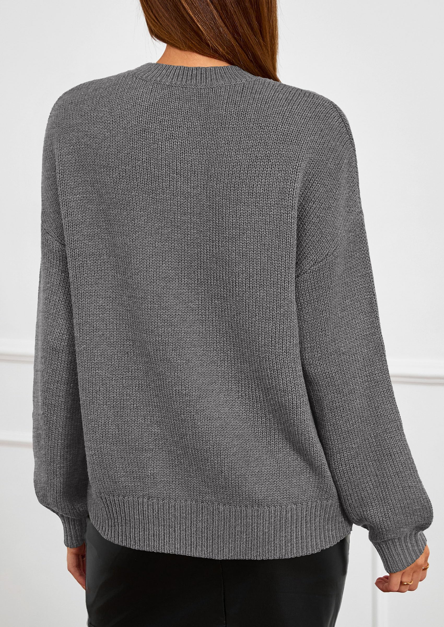 Women's Oversized 3D Floral Knit Sweater,Dark Grey,S