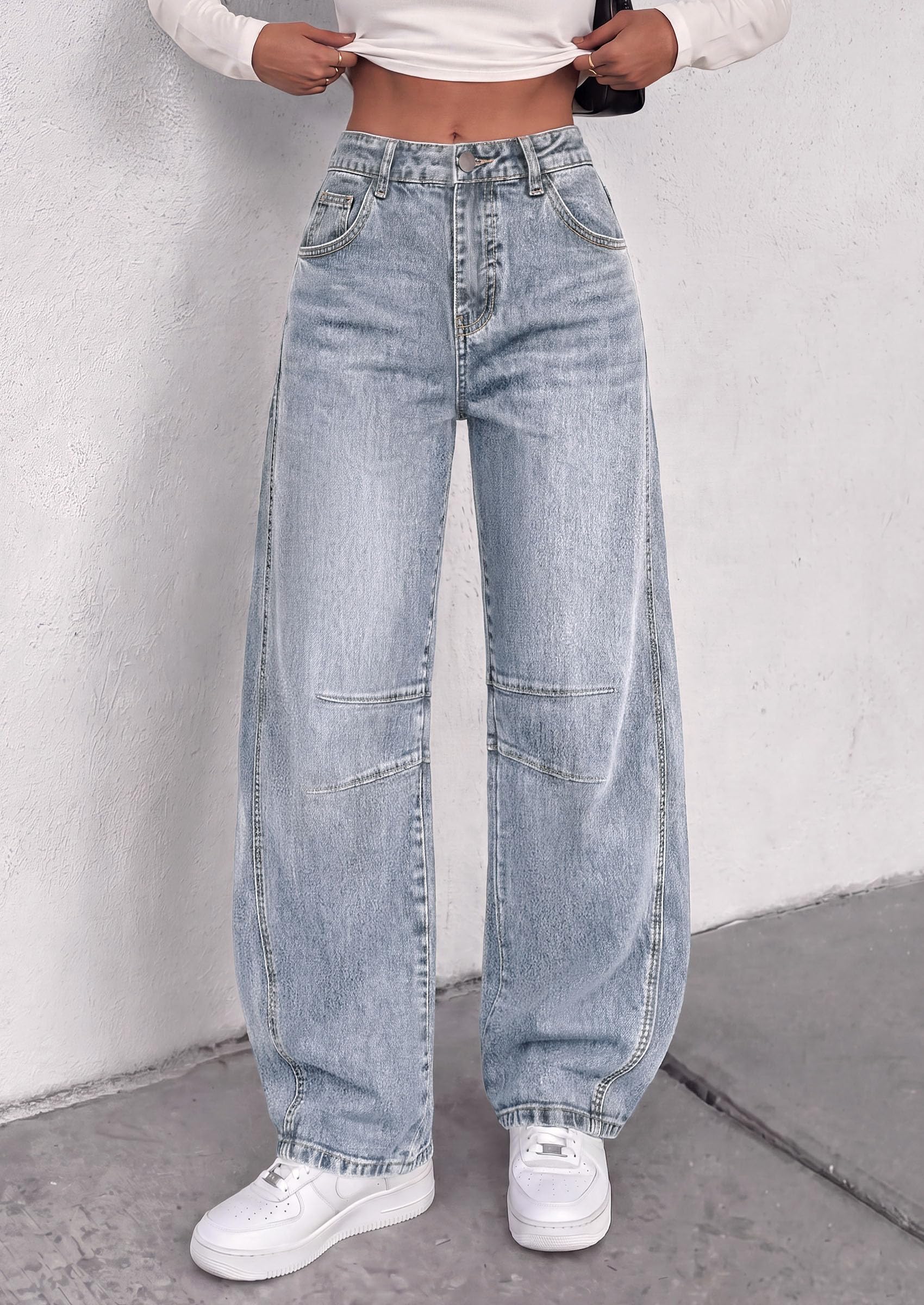 Women's Barrel Baggy Jeans High Waisted Pants (Light Blue,4)