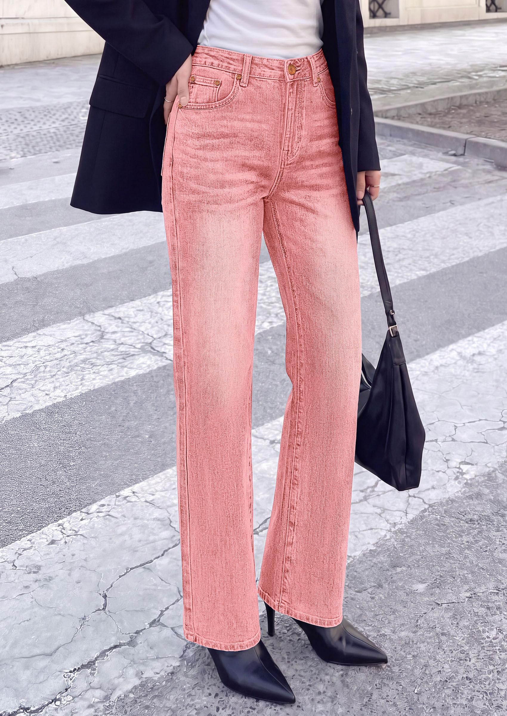 Womens Jeans Straight Leg Stretchy Relaxed Fit Wide Leg Jean
