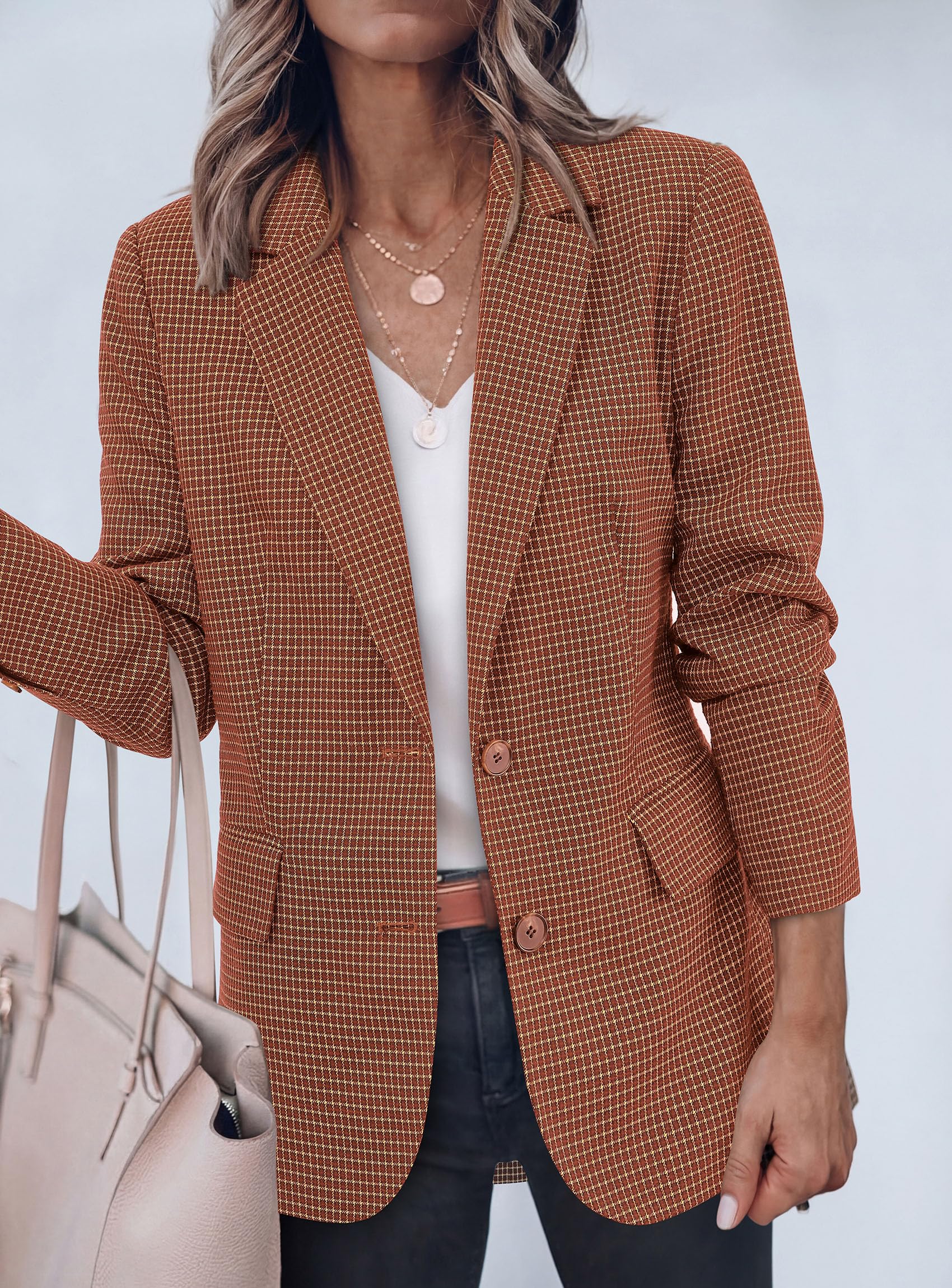 Fall Plaid Blazers for Women Business Casual Caramel S