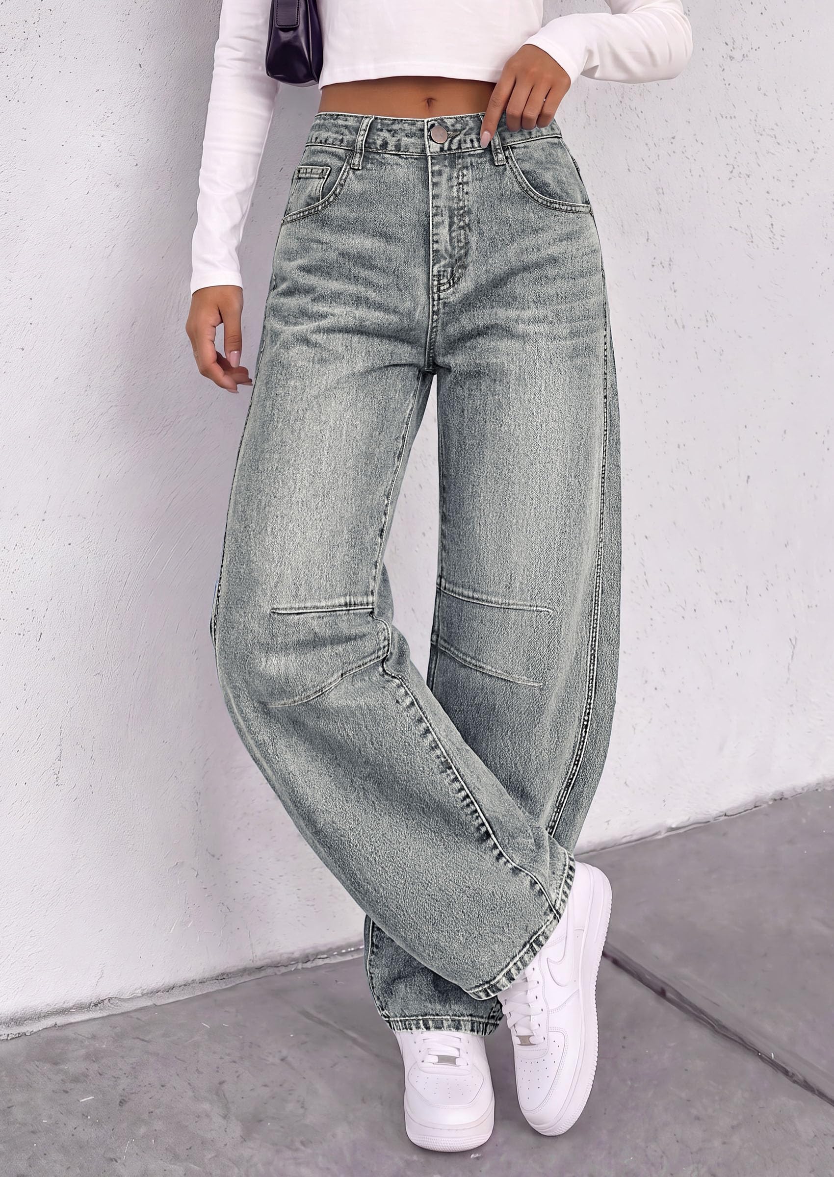 Women's Barrel Baggy Jeans High Waisted Pants (Retro Blue,4)