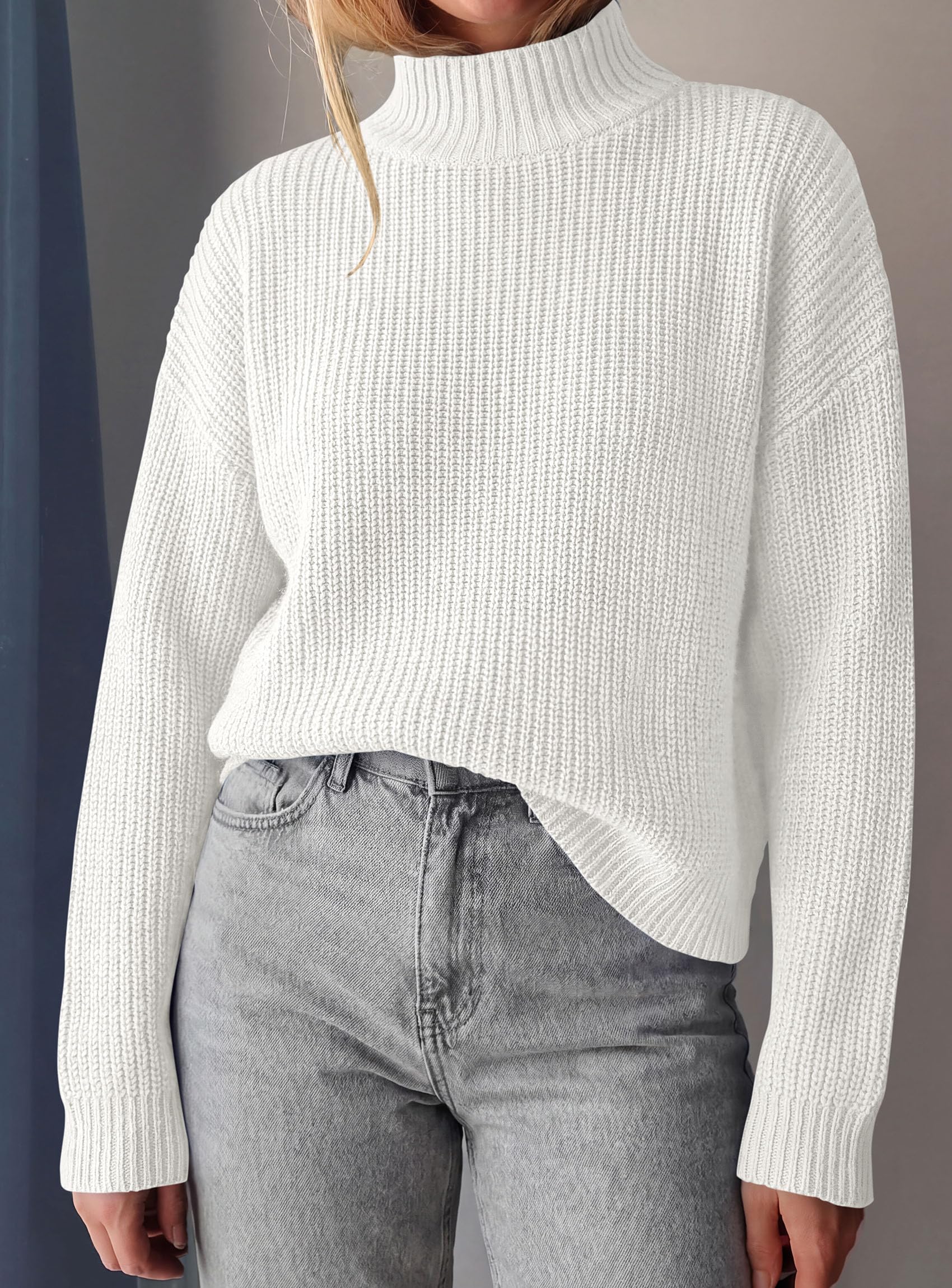 Women's Chunky Knit Fall Mock Turtleneck Pullover Sweaters