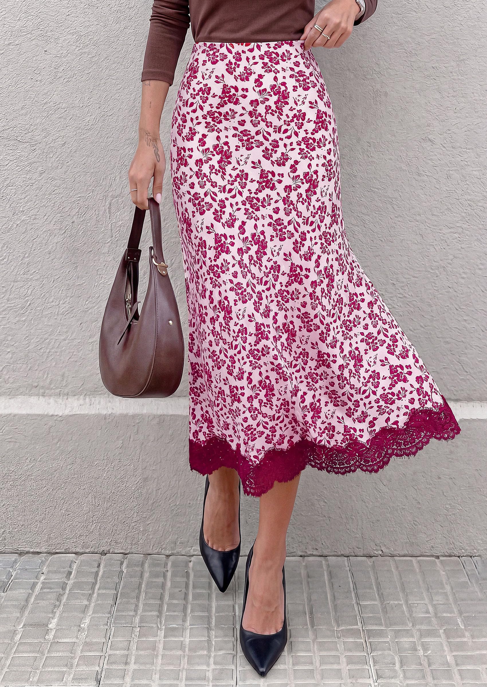 Women's Polka Dot Satin Skirt Fall Flowy Midi Leopard Skirts