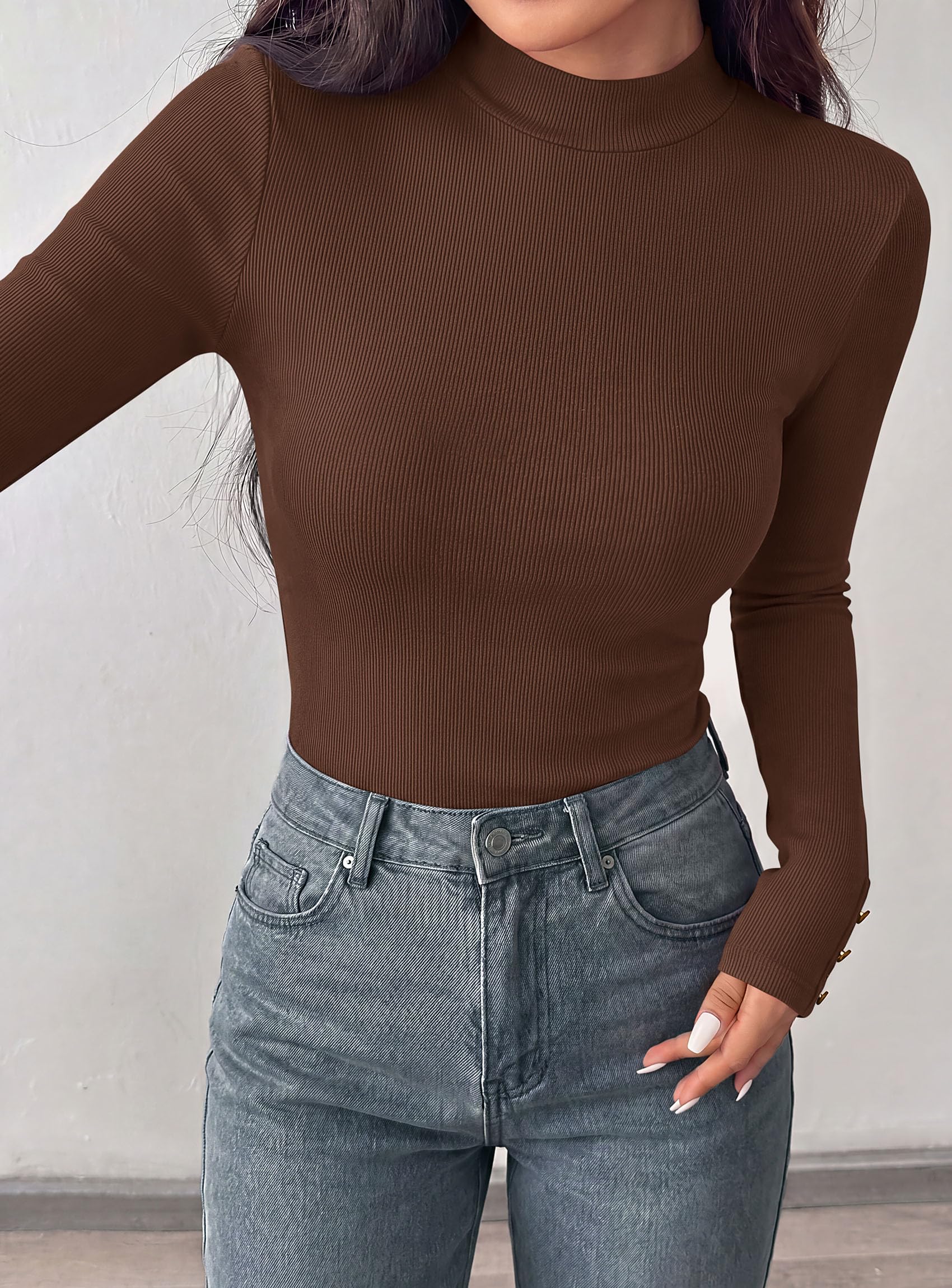 Women's Long Sleeve Shirts Fall Going Out Tops,Brown,XS