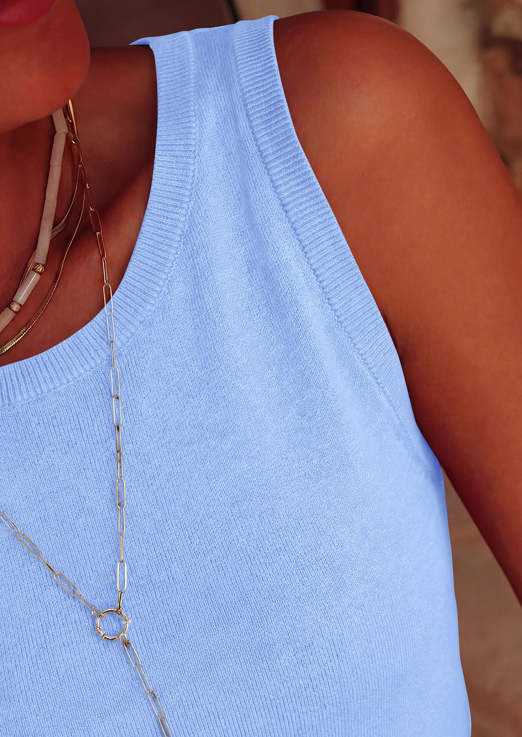 Women's Summer Sleeveless Sweater Tank Tops,Light Blue,S