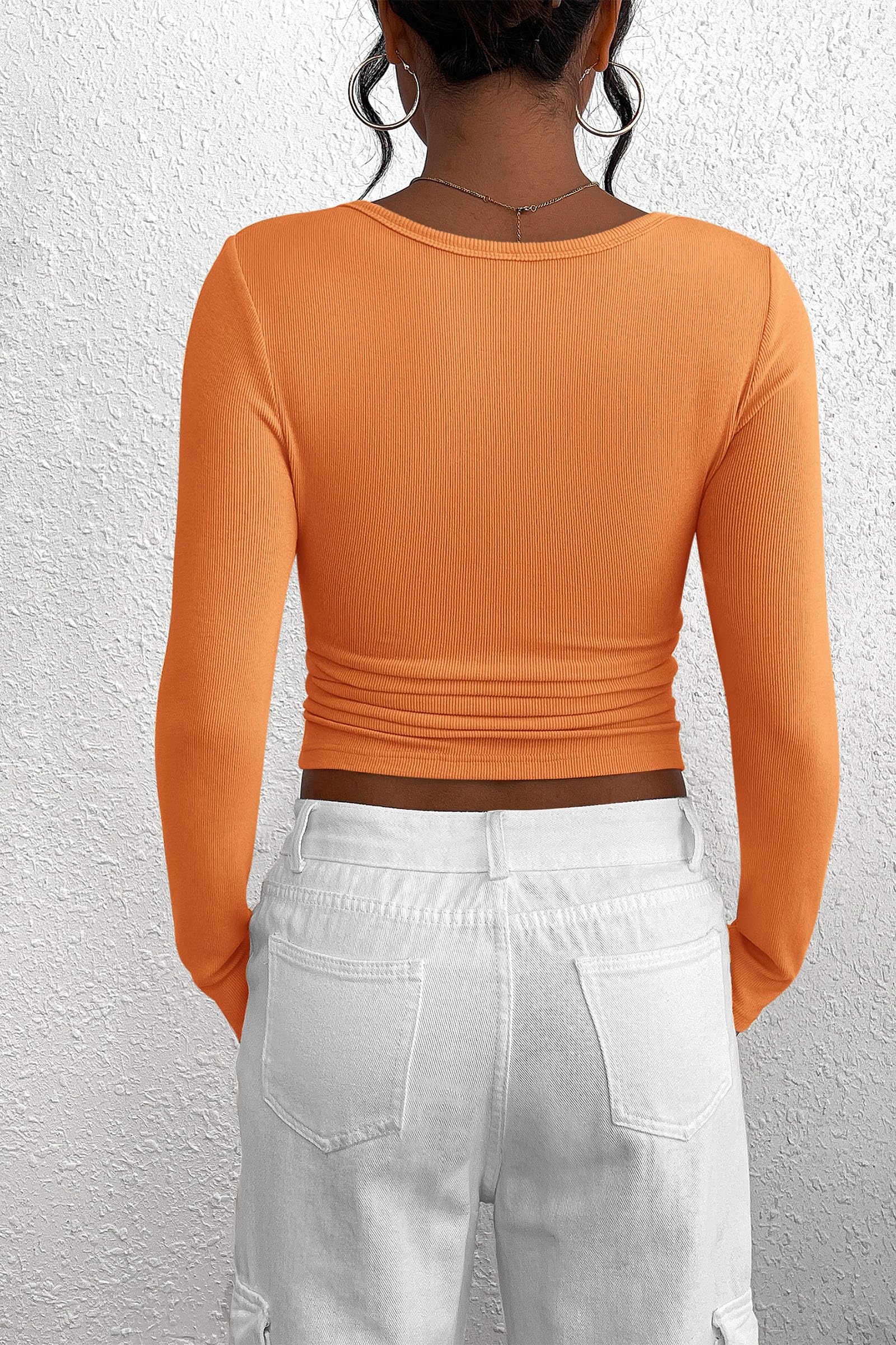 Women's Fall Long Sleeve Henley T Shirts Orange