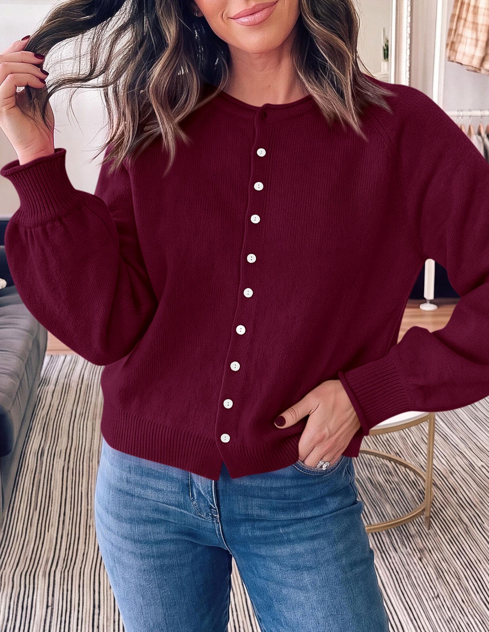 Women's Knit Button Up Cardigan Fall Lightweight Cozy Sweaters