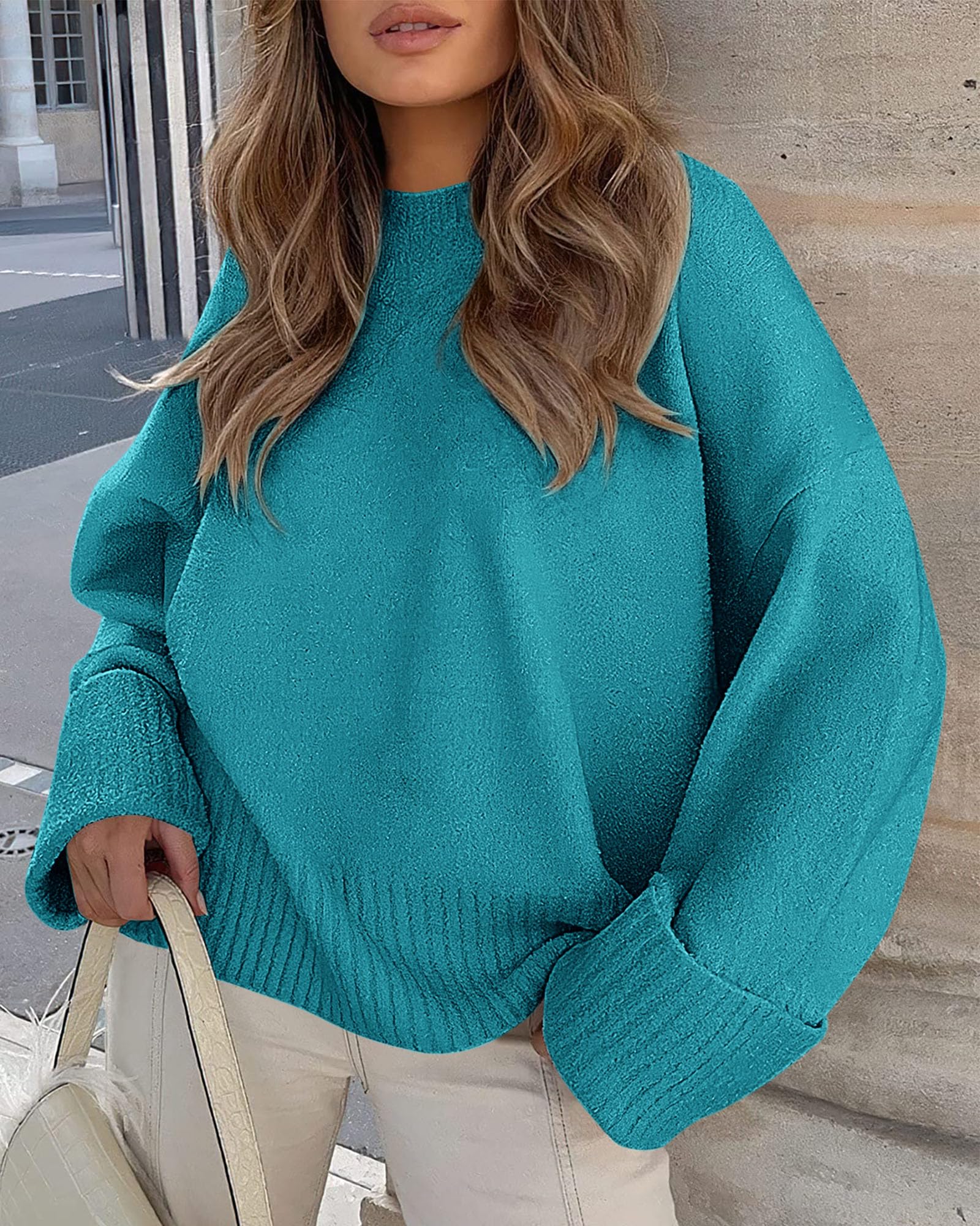 Women's Fall Fashion Cozy Oversized Sweaters(Lake Blue,XS)