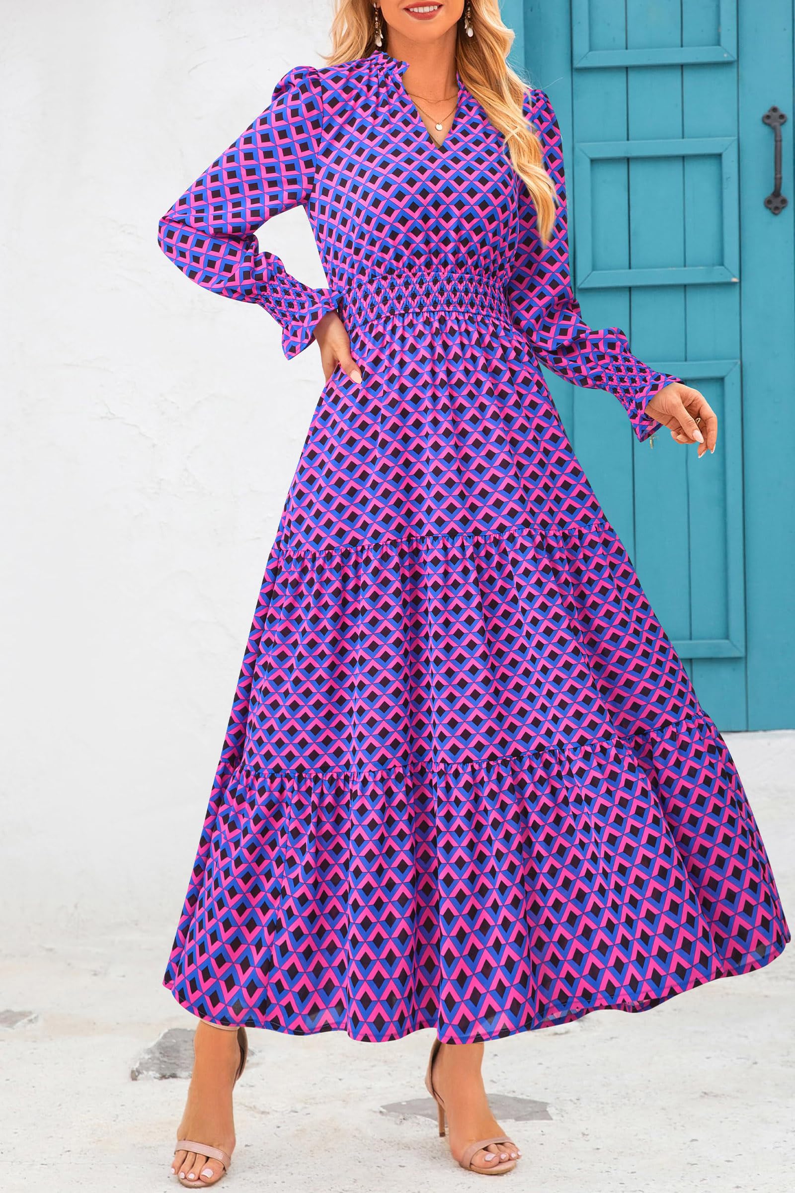 Women's Floral Maxi Dress Fall A Line Wedding Guest Dresses