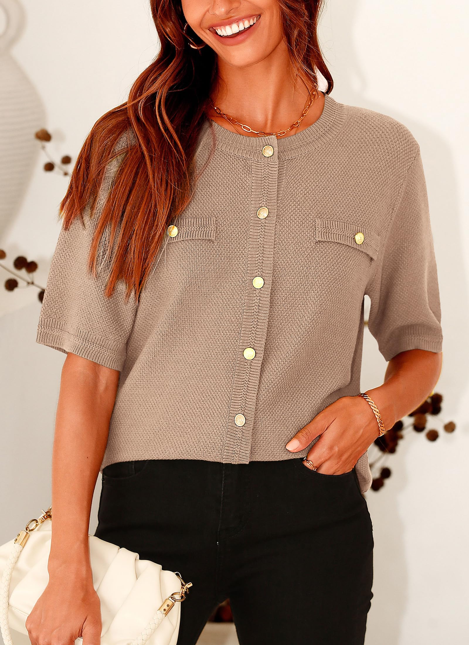 Women's Summer Casual Button Down Shirts Camel,Small