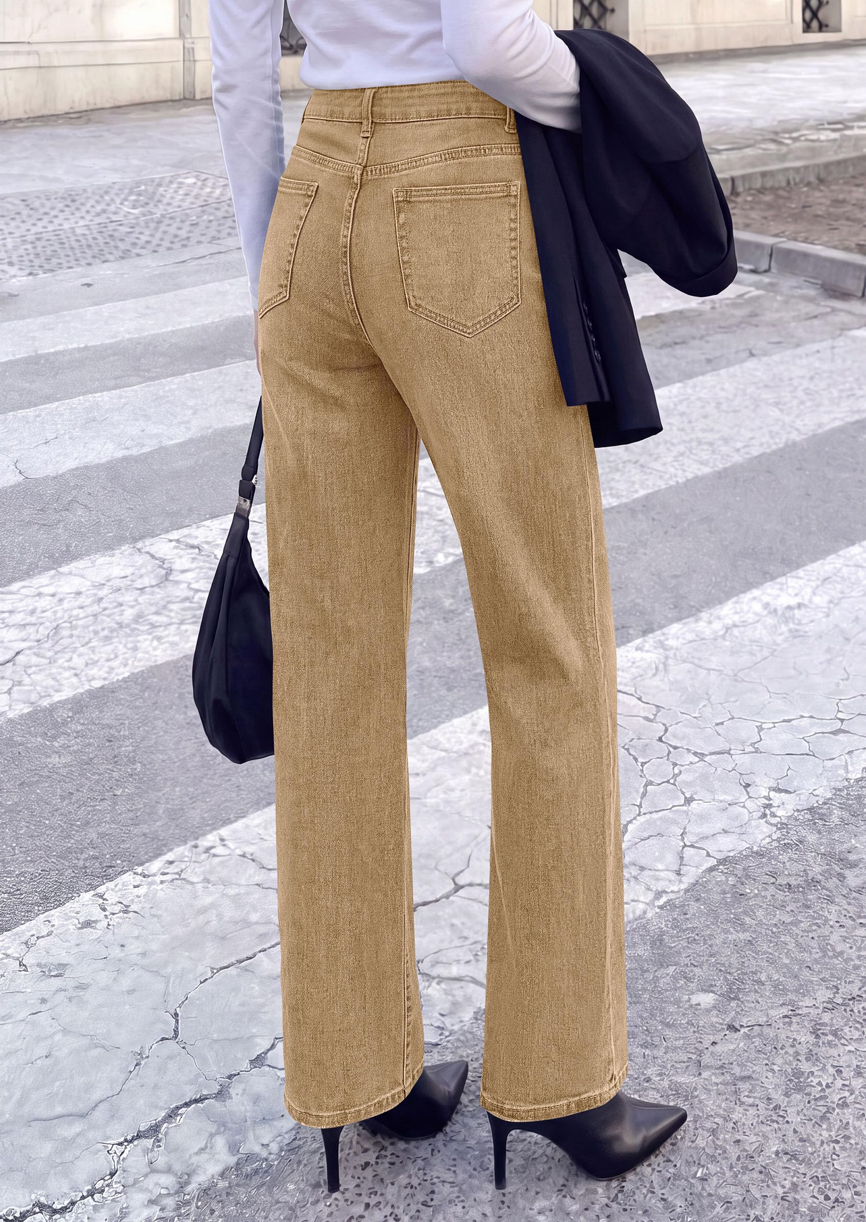 Womens Jeans Straight Leg Stretchy Relaxed Fit Wide Leg Jean