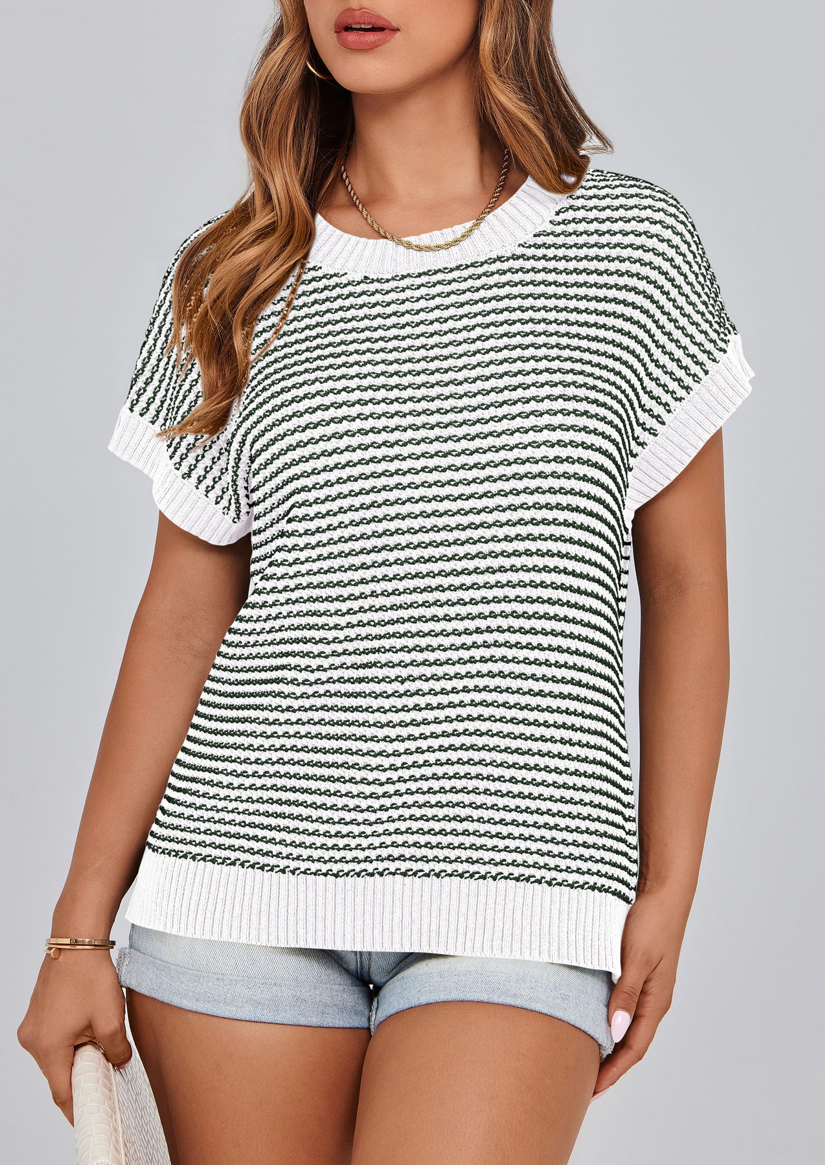 Women's Striped Short Sleeve Sweater Vest